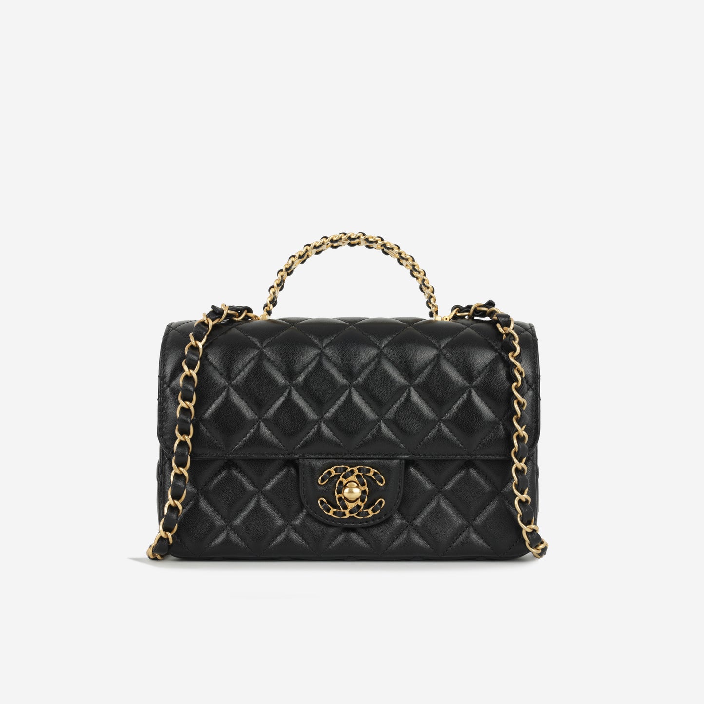 Chanel Mini Rectangular Strass Top Handle - Black Lambskin | Gold Hardware