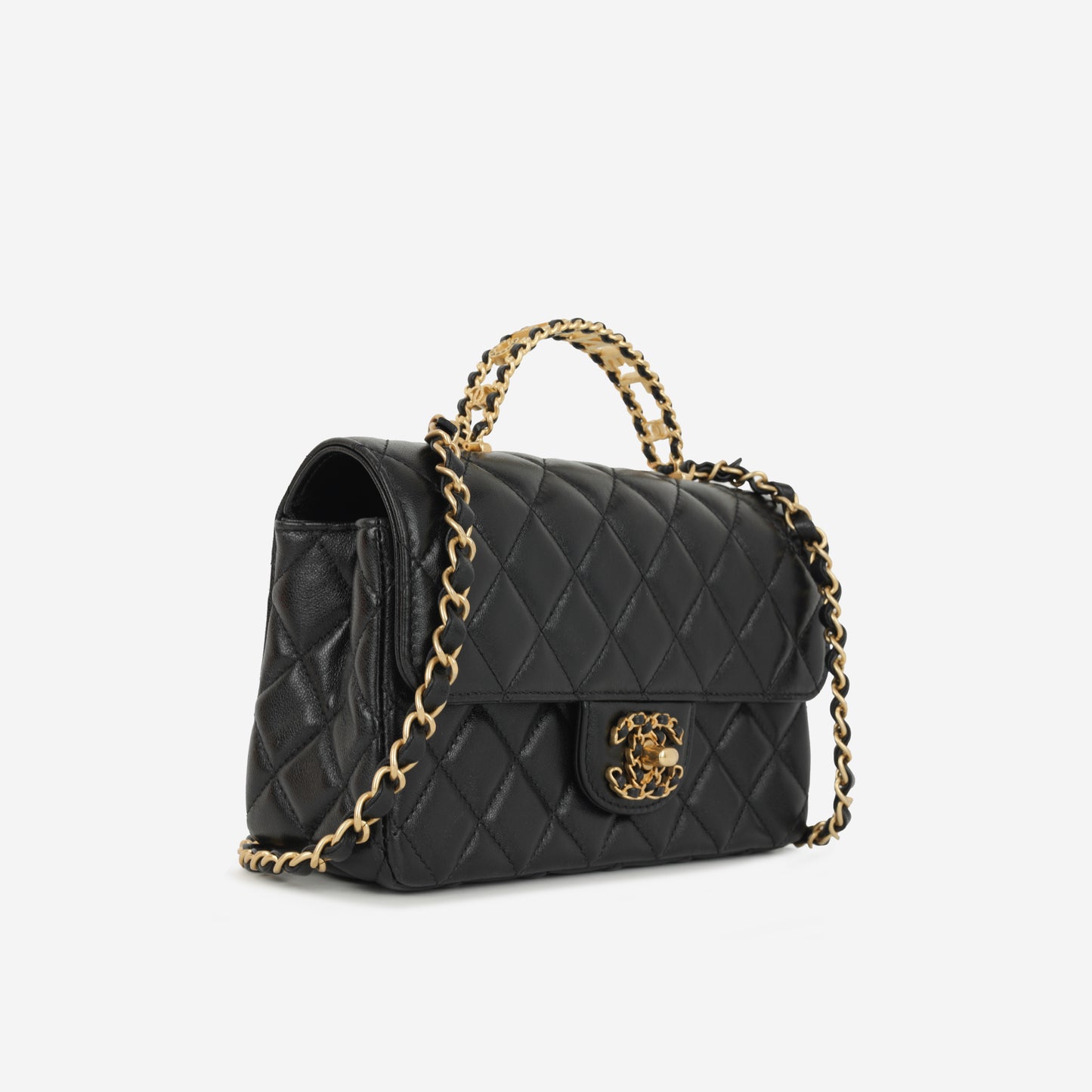 Chanel Mini Rectangular Strass Top Handle - Black Lambskin | Gold Hardware