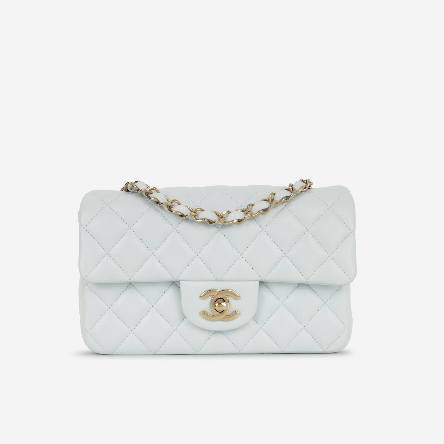 Chanel Mini Rectangular - Baby Blue Lambskin | Champagne Gold Hardware