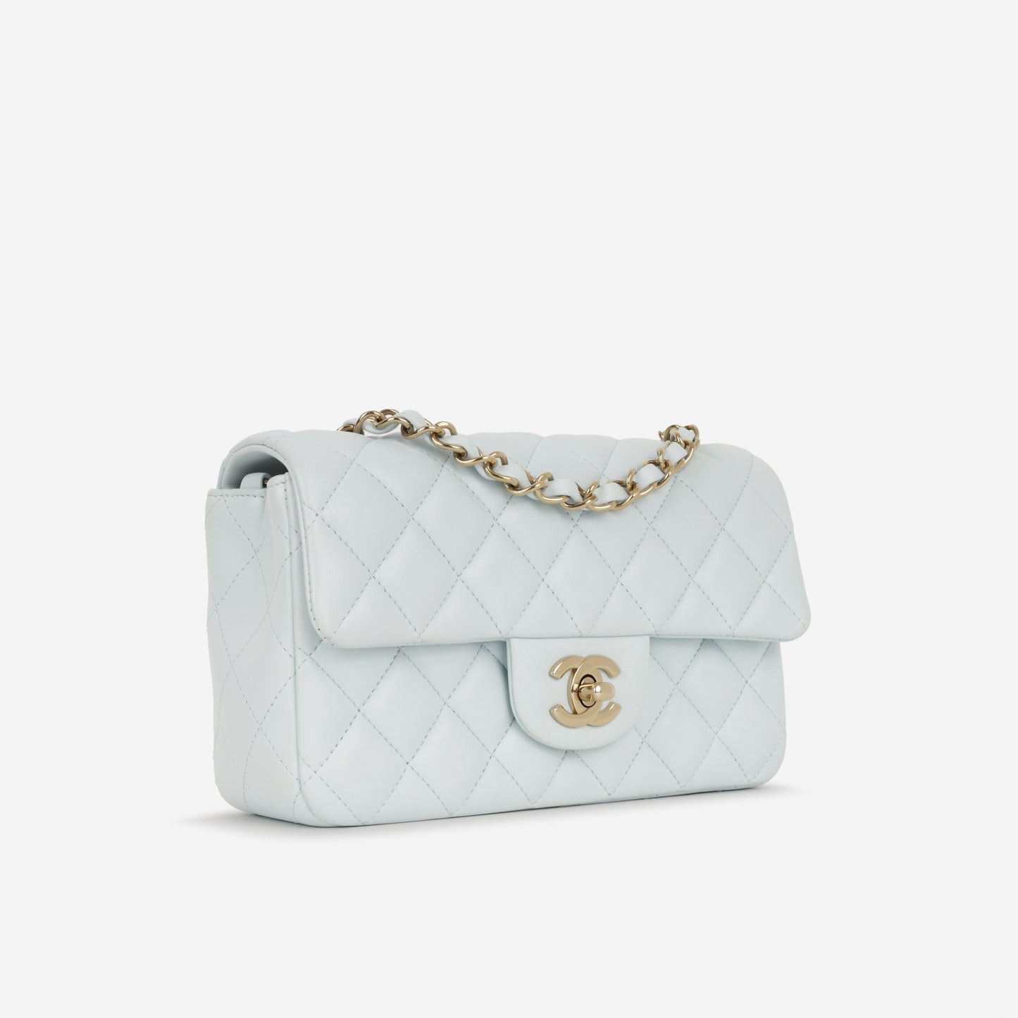 Chanel Mini Rectangular - Baby Blue Lambskin | Champagne Gold Hardware