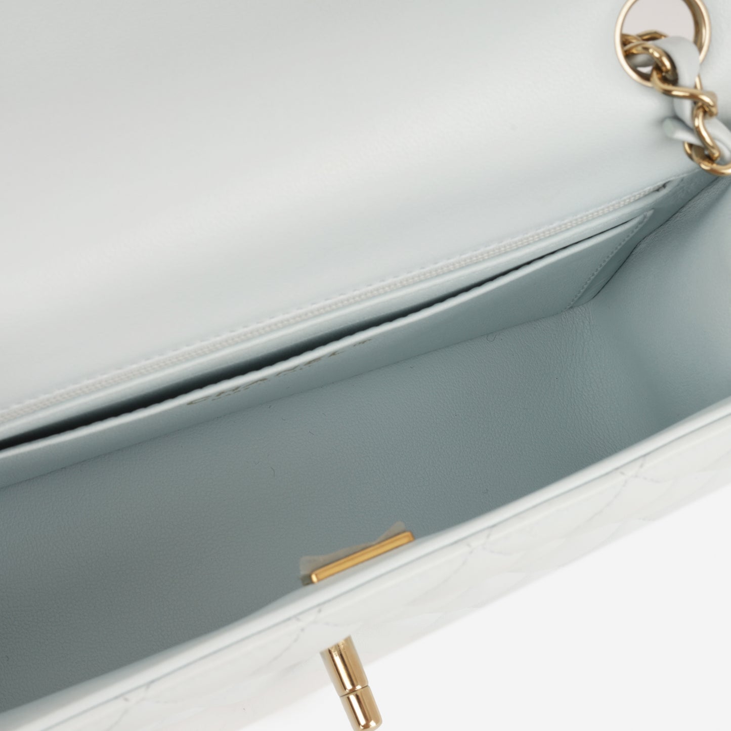 Chanel Mini Rectangular - Baby Blue Lambskin | Champagne Gold Hardware