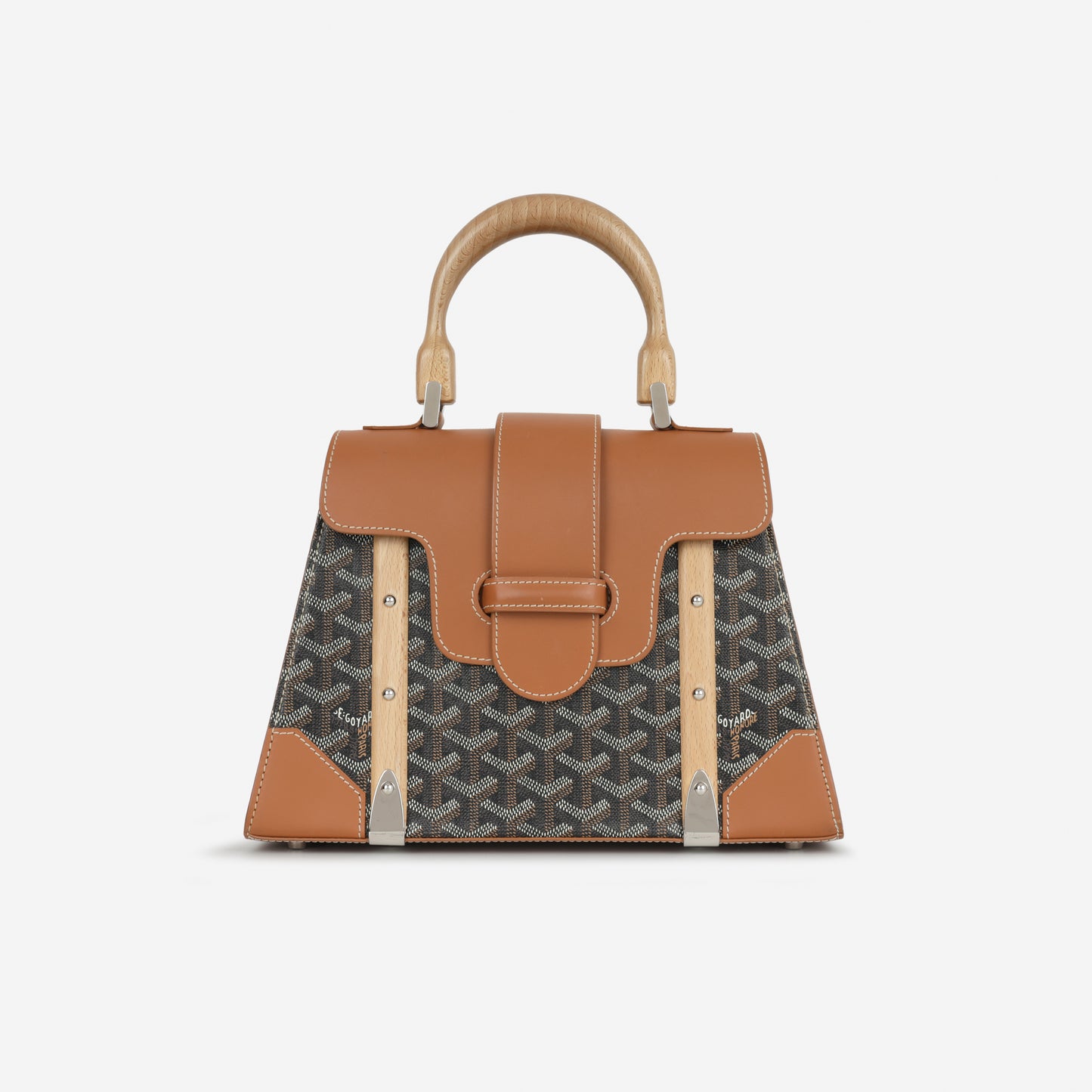 Goyard Saïgon Structuré PM Bag - Black Goyardine / Tan Calfskin | Palladium Hardware