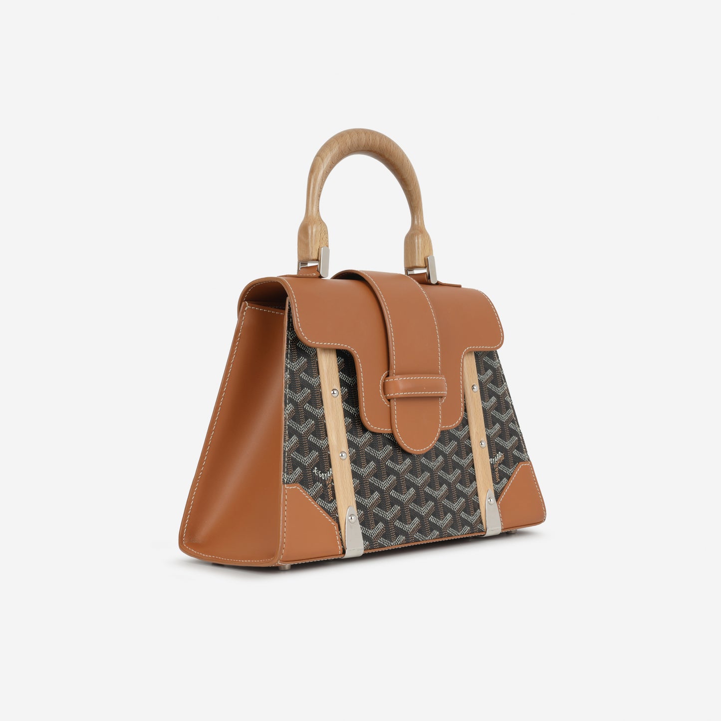 Goyard Saïgon Structuré PM Bag - Black Goyardine / Tan Calfskin | Palladium Hardware