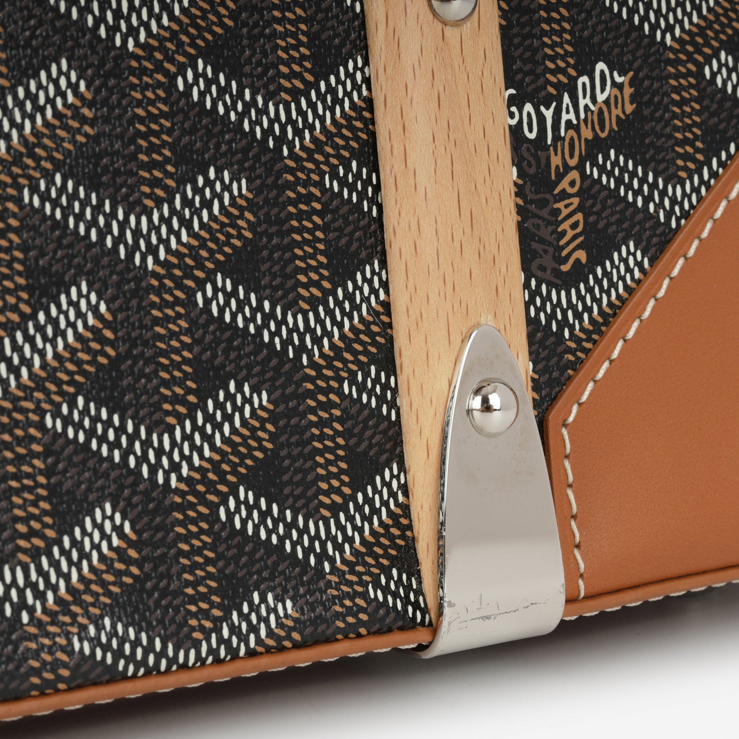 Goyard Saïgon Structuré PM Bag - Black Goyardine / Tan Calfskin | Palladium Hardware