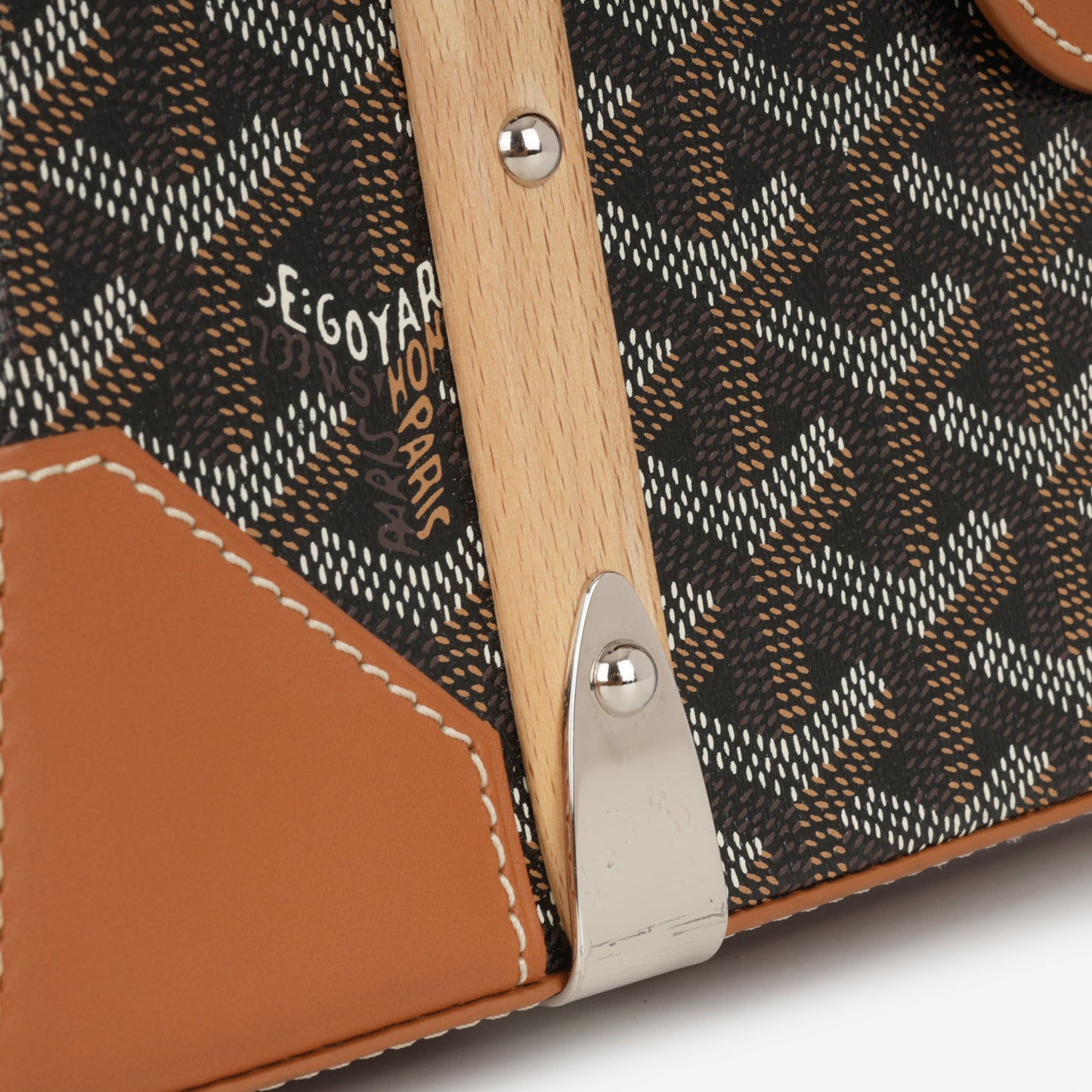 Goyard Saïgon Structuré PM Bag - Black Goyardine / Tan Calfskin | Palladium Hardware