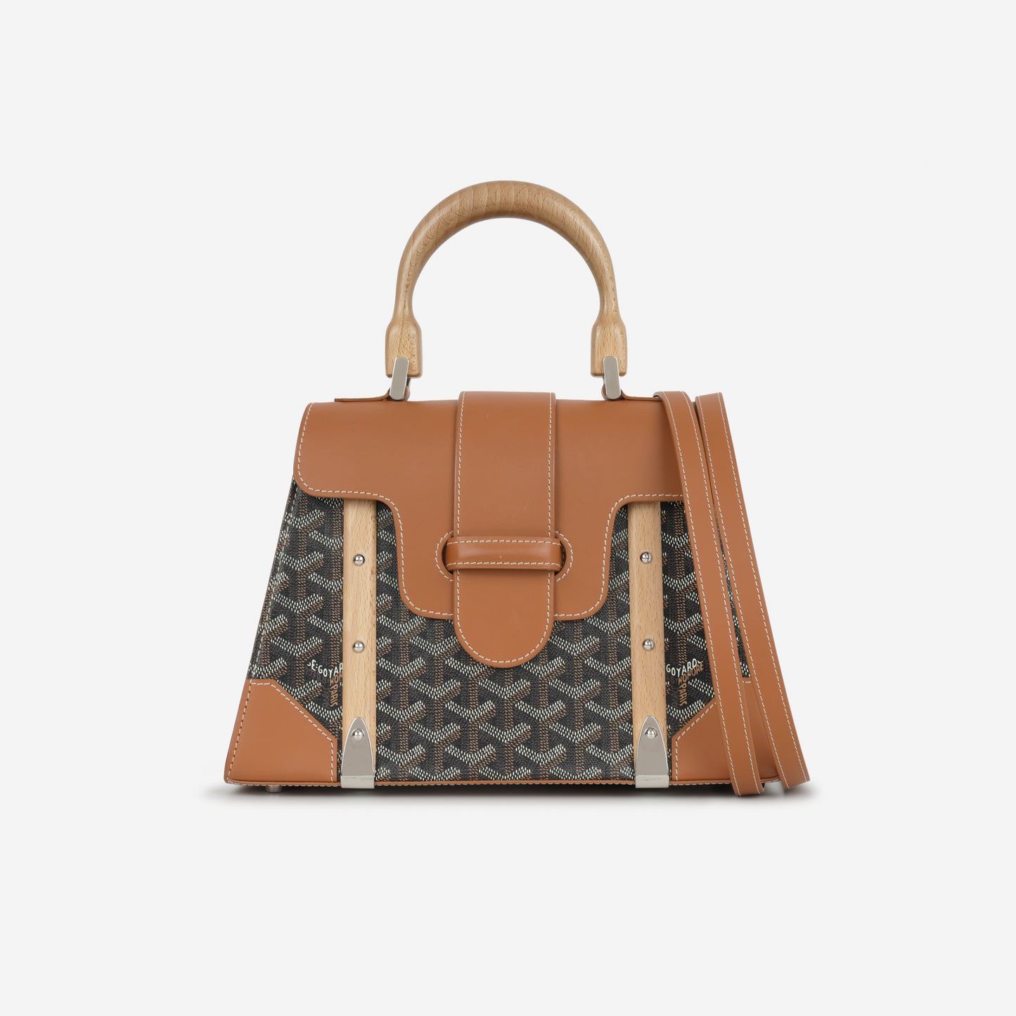Goyard Saïgon Structuré PM Bag - Black Goyardine / Tan Calfskin | Palladium Hardware