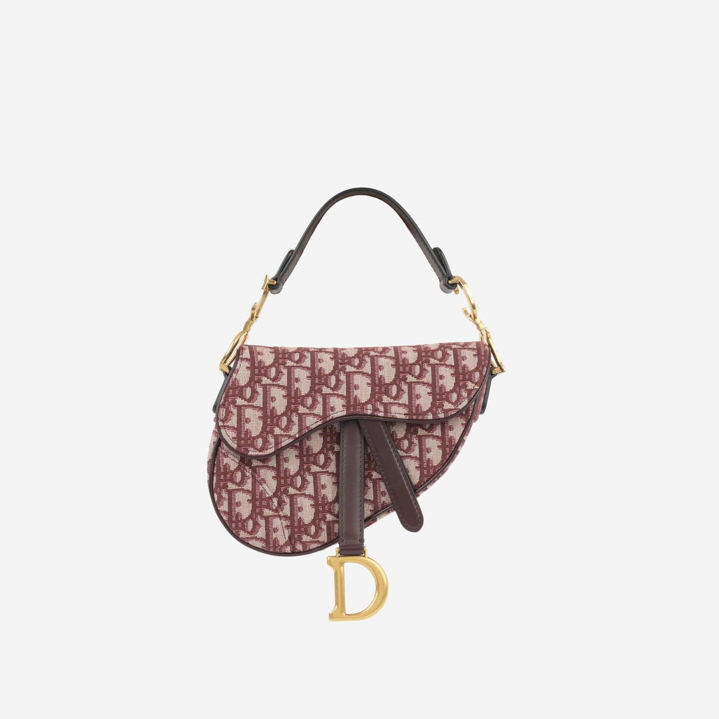 Dior Mini Saddle Bag - Burgundy Oblique Canvas | Gold Hardware