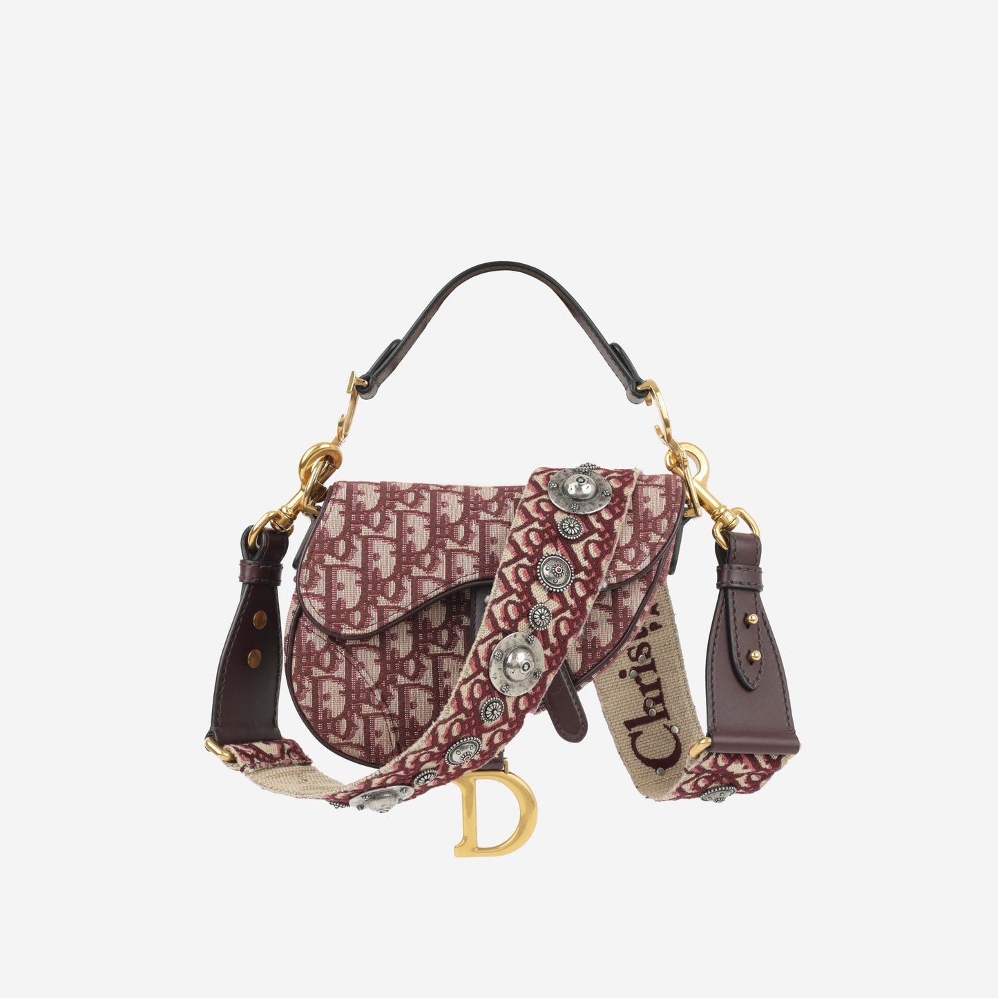 Dior Mini Saddle Bag - Burgundy Oblique Canvas | Gold Hardware