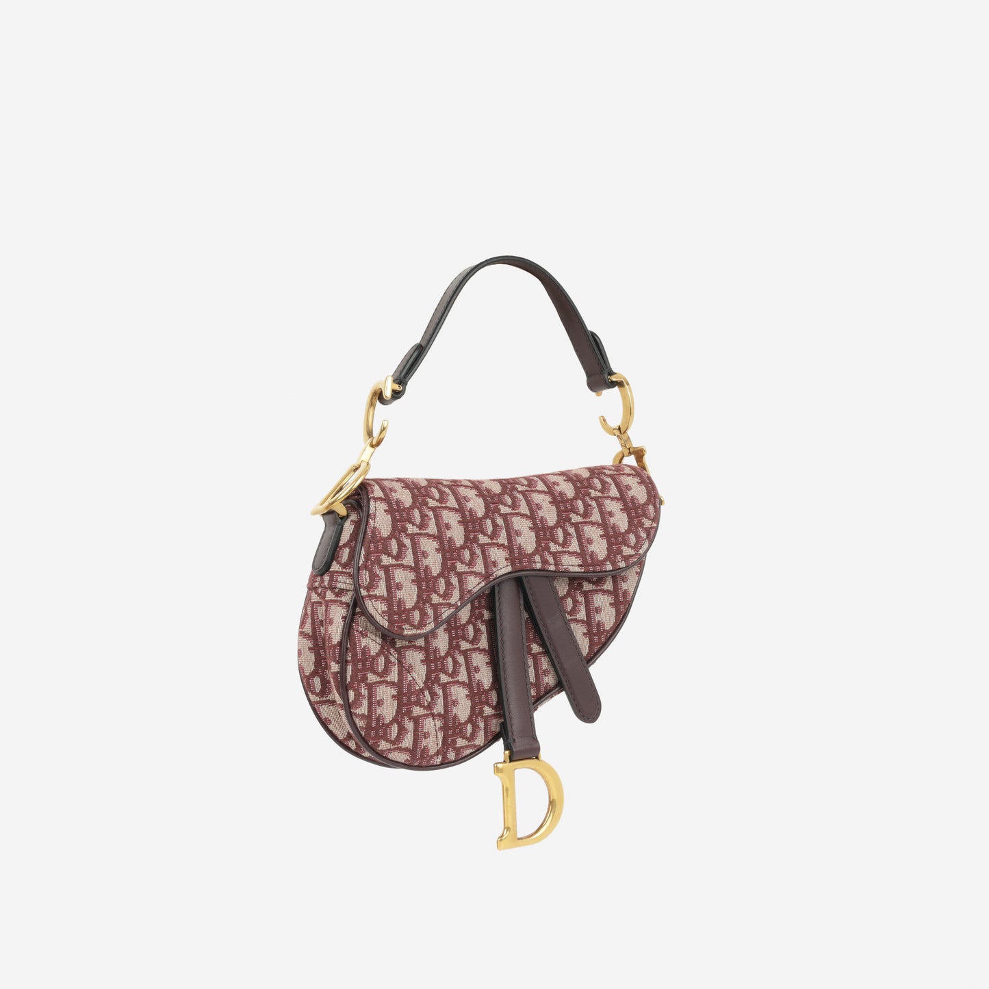 Dior Mini Saddle Bag - Burgundy Oblique Canvas | Gold Hardware