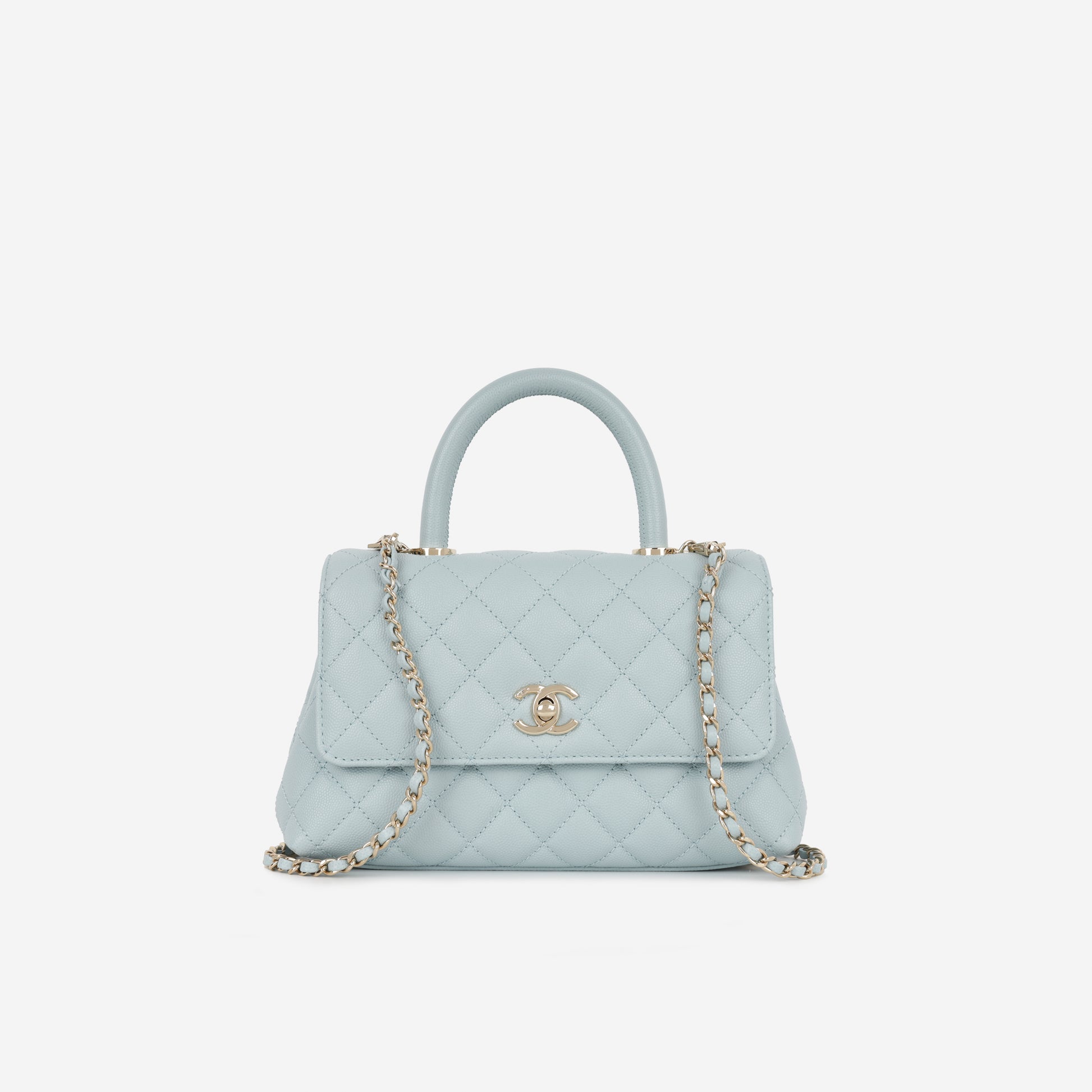 Chanel Small Coco Handle Bag Tiffany Blue Caviar Pre-Loved