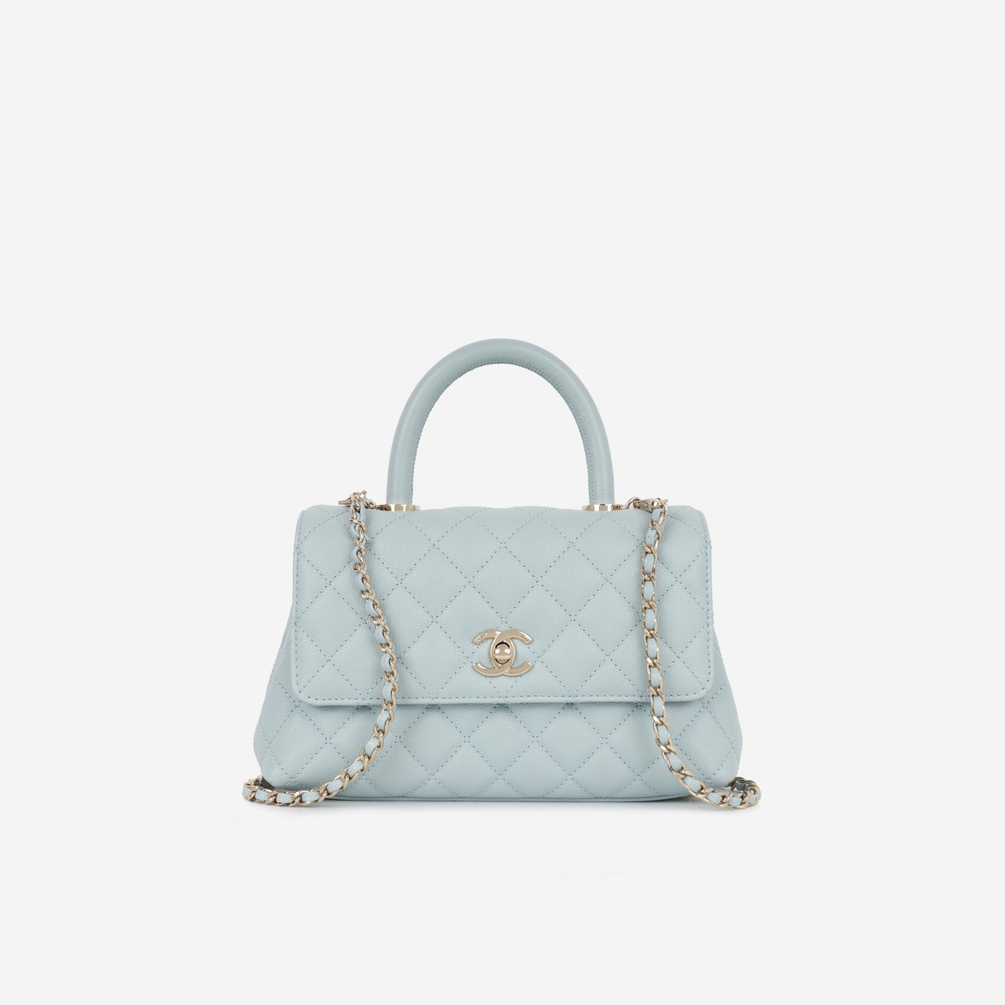 Chanel Small Coco Handle - Tiffany Blue Caviar | Champagne Gold Hardware