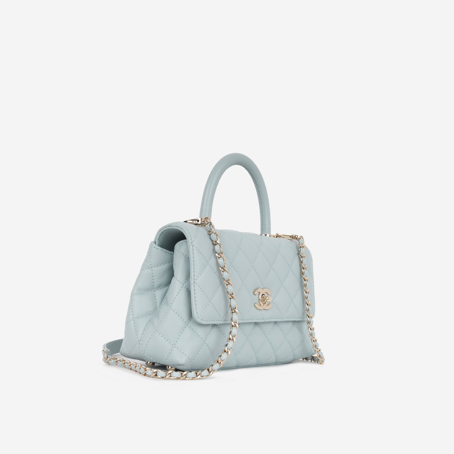 Chanel Small Coco Handle - Tiffany Blue Caviar | Champagne Gold Hardware