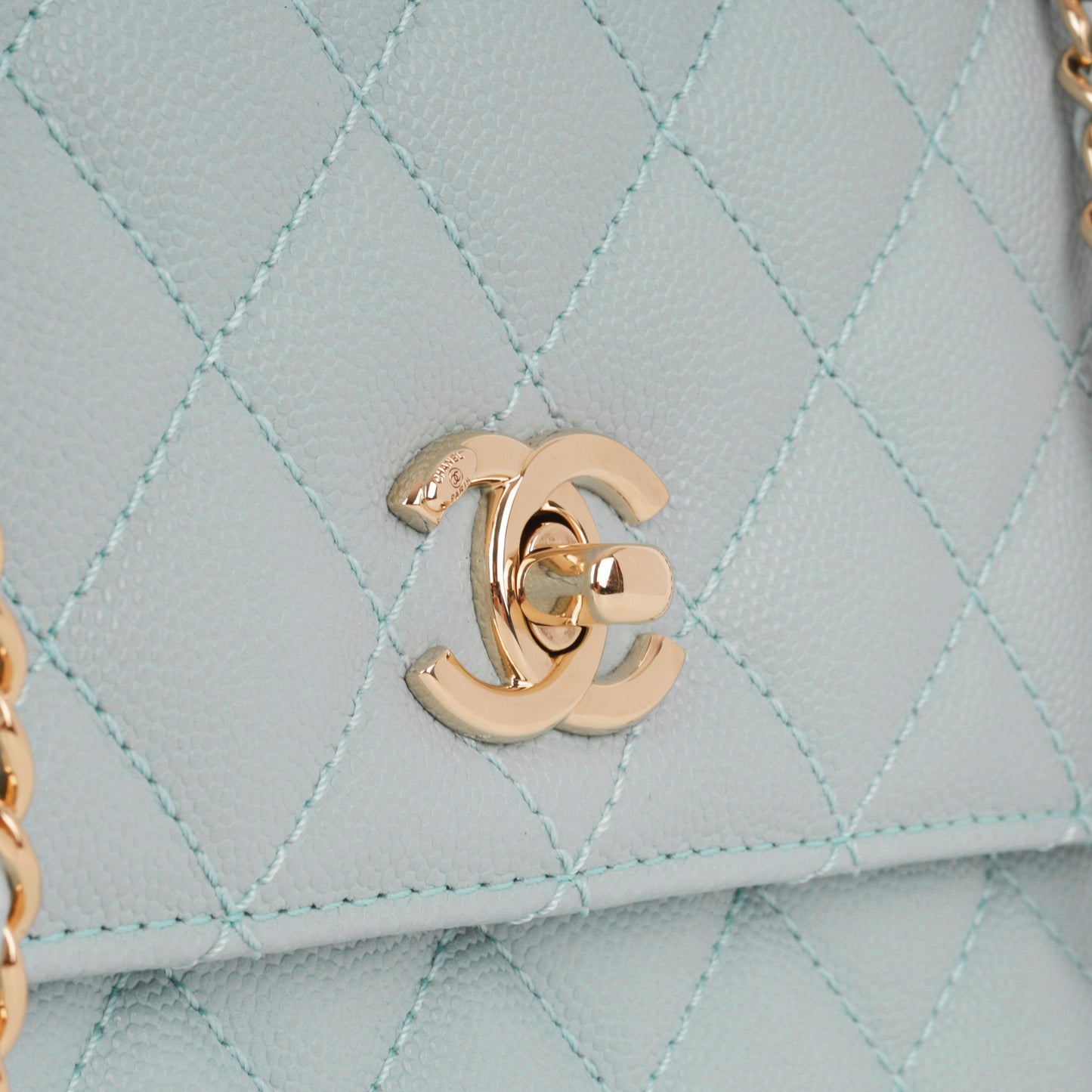 Chanel Small Coco Handle - Tiffany Blue Caviar | Champagne Gold Hardware