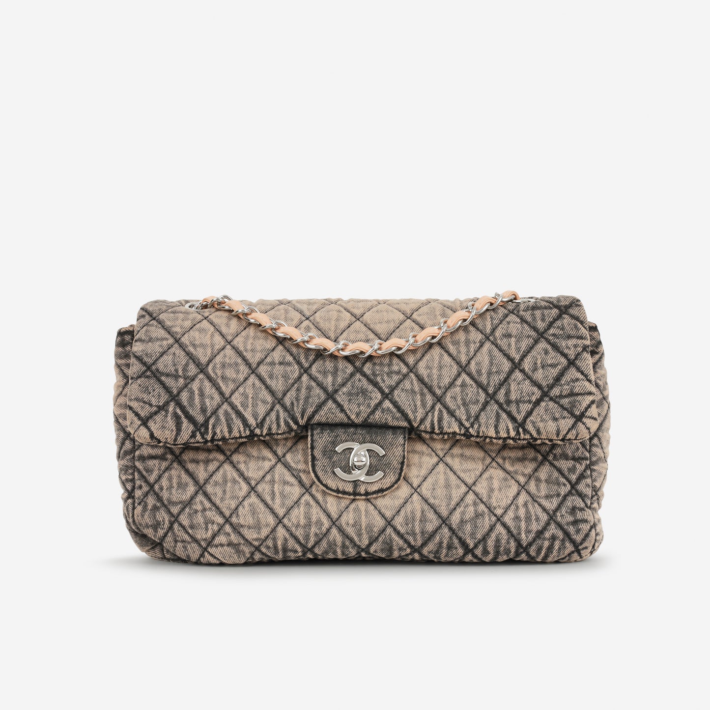 20c Seasonal Jumbo Flap - Rose Clair / Black Denimpression  | Silver Hardware