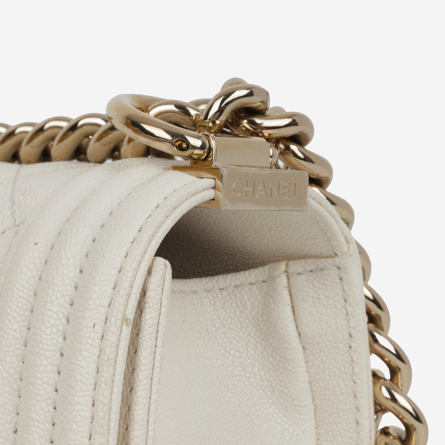 Chanel Small Boy Bag - Ivory Caviar | Champagne Gold Hardware