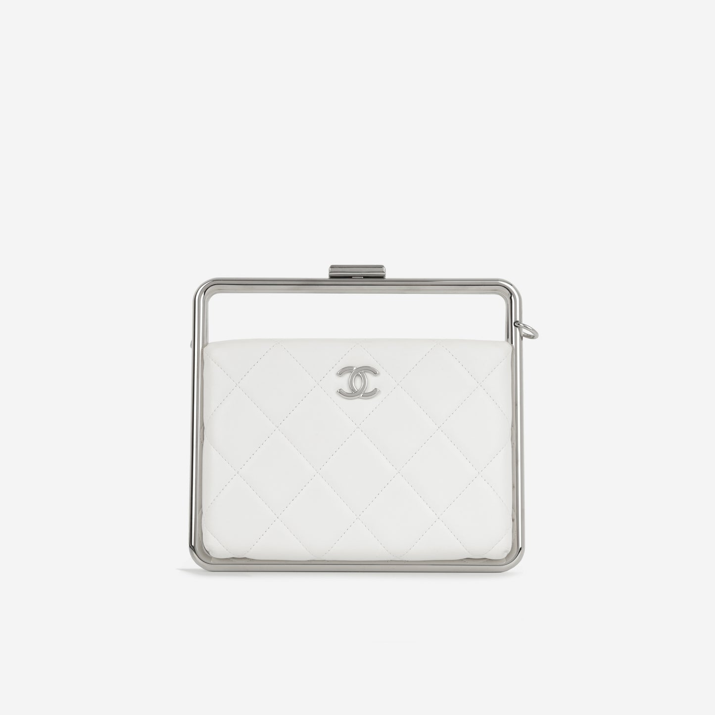 Chanel Convertible Clutch Satchel - White Lambskin | Silver Hardware