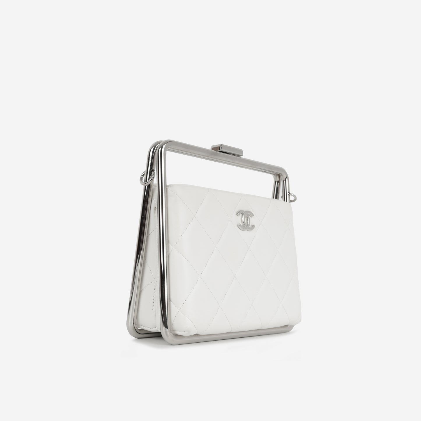 Chanel Convertible Clutch Satchel - White Lambskin | Silver Hardware