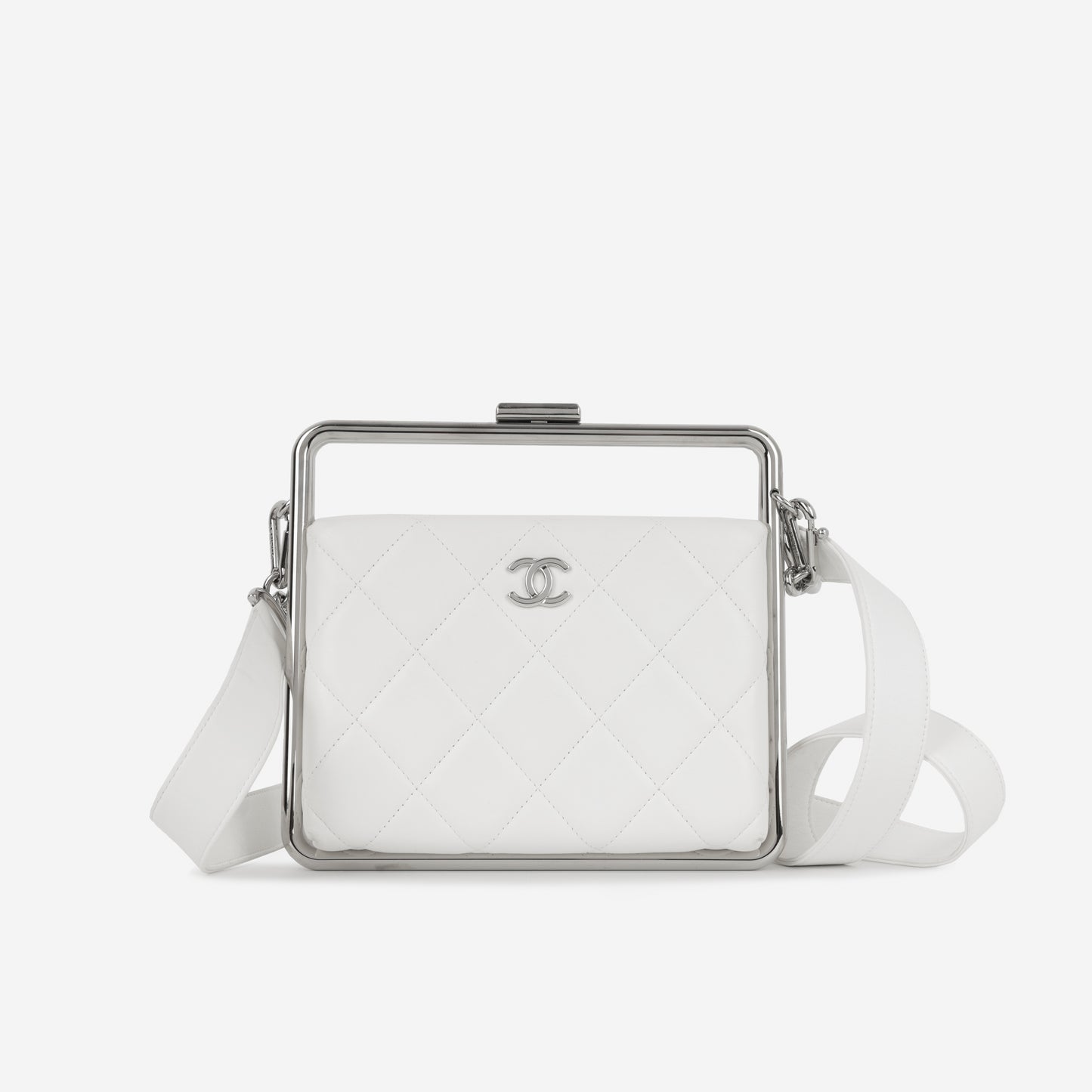 Chanel Convertible Clutch Satchel - White Lambskin | Silver Hardware