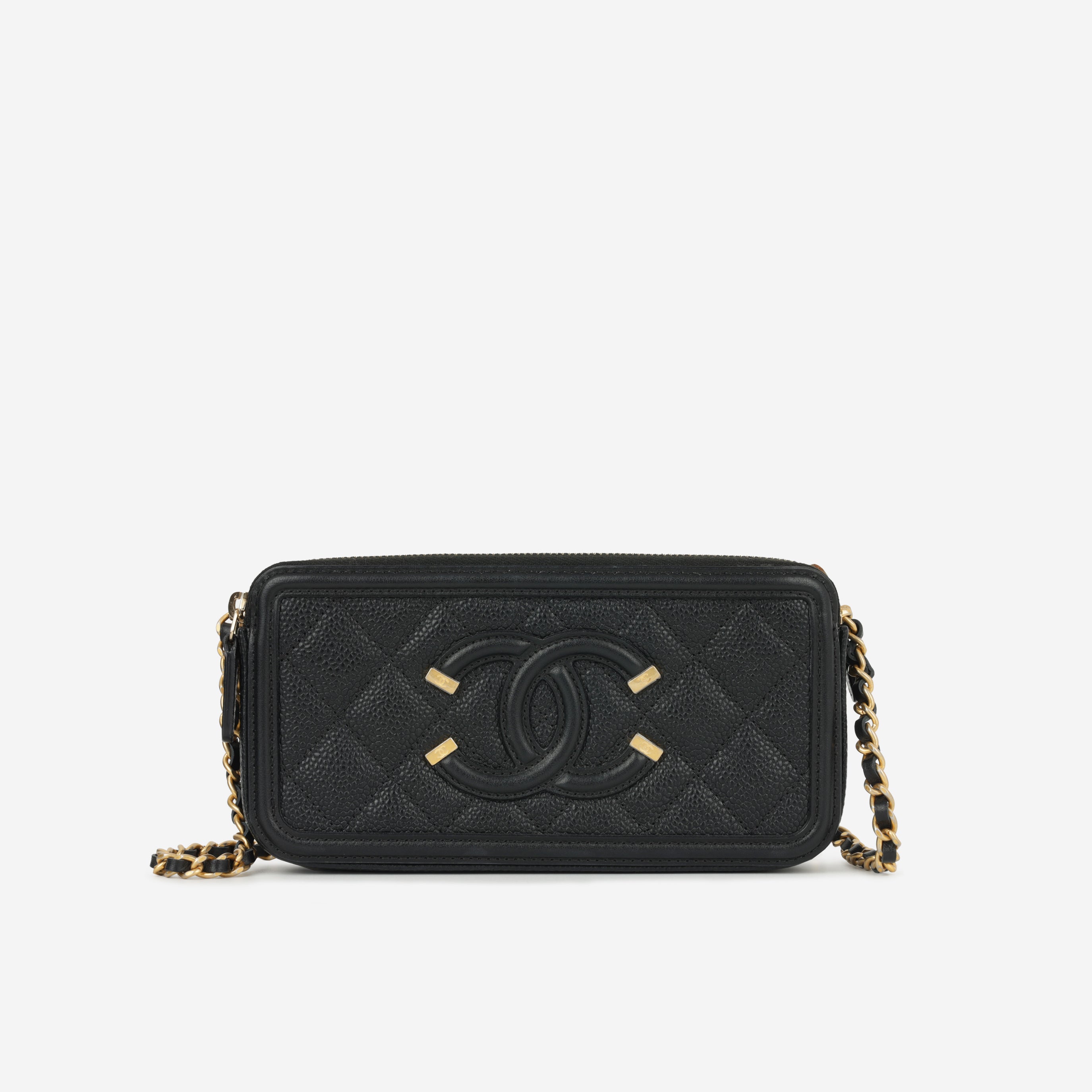 Chanel CC Filigree Clutch on Chain - Black Caviar | Pre-Loved