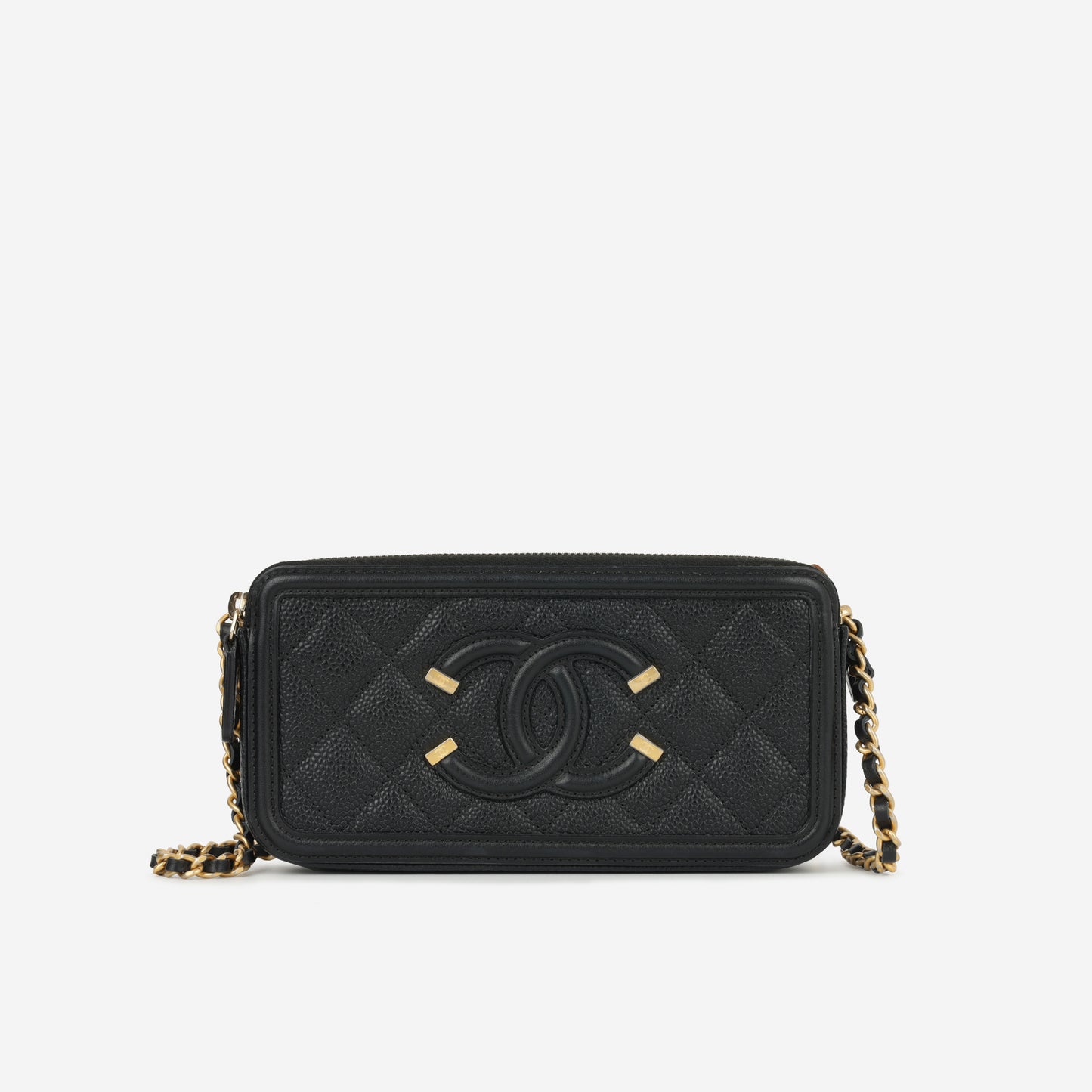 Chanel CC Filigree Clutch on Chain - Black Caviar | Gold Hardware
