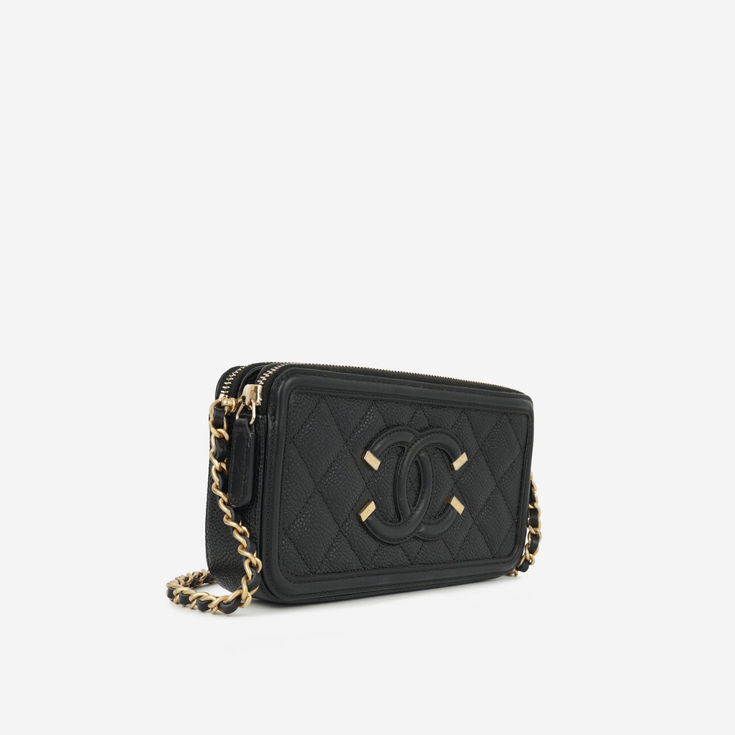 Chanel CC Filigree Clutch on Chain - Black Caviar | Gold Hardware