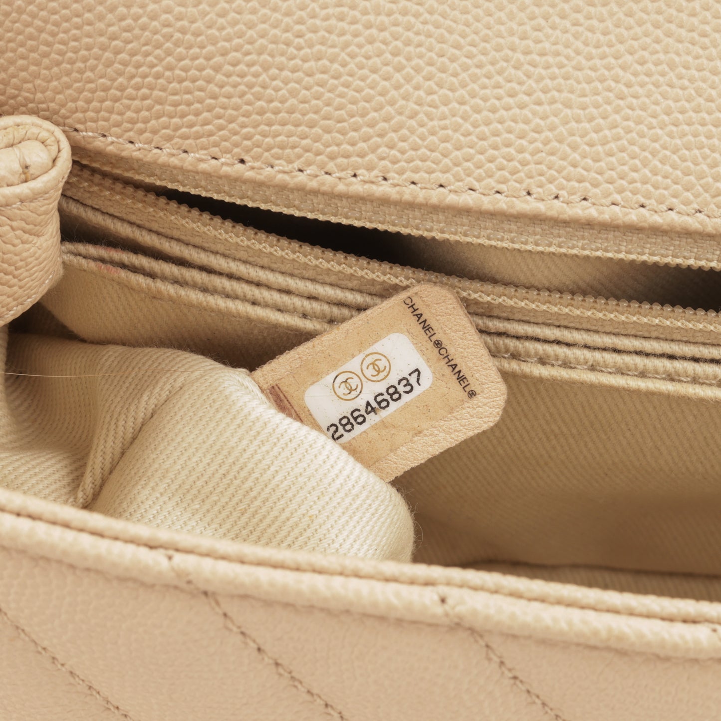 Chanel Small Coco Handle - Beige Chevron Caviar | Ruthenium Hardware