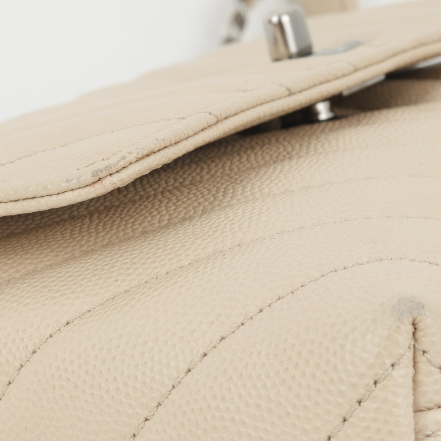 Chanel Small Coco Handle - Beige Chevron Caviar | Ruthenium Hardware