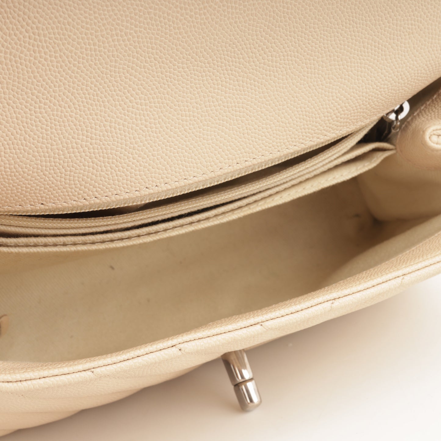 Chanel Small Coco Handle - Beige Chevron Caviar | Ruthenium Hardware