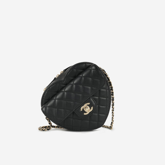 Chanel Large Heart Bag - Black Lambskin | Champagne Gold Hardware