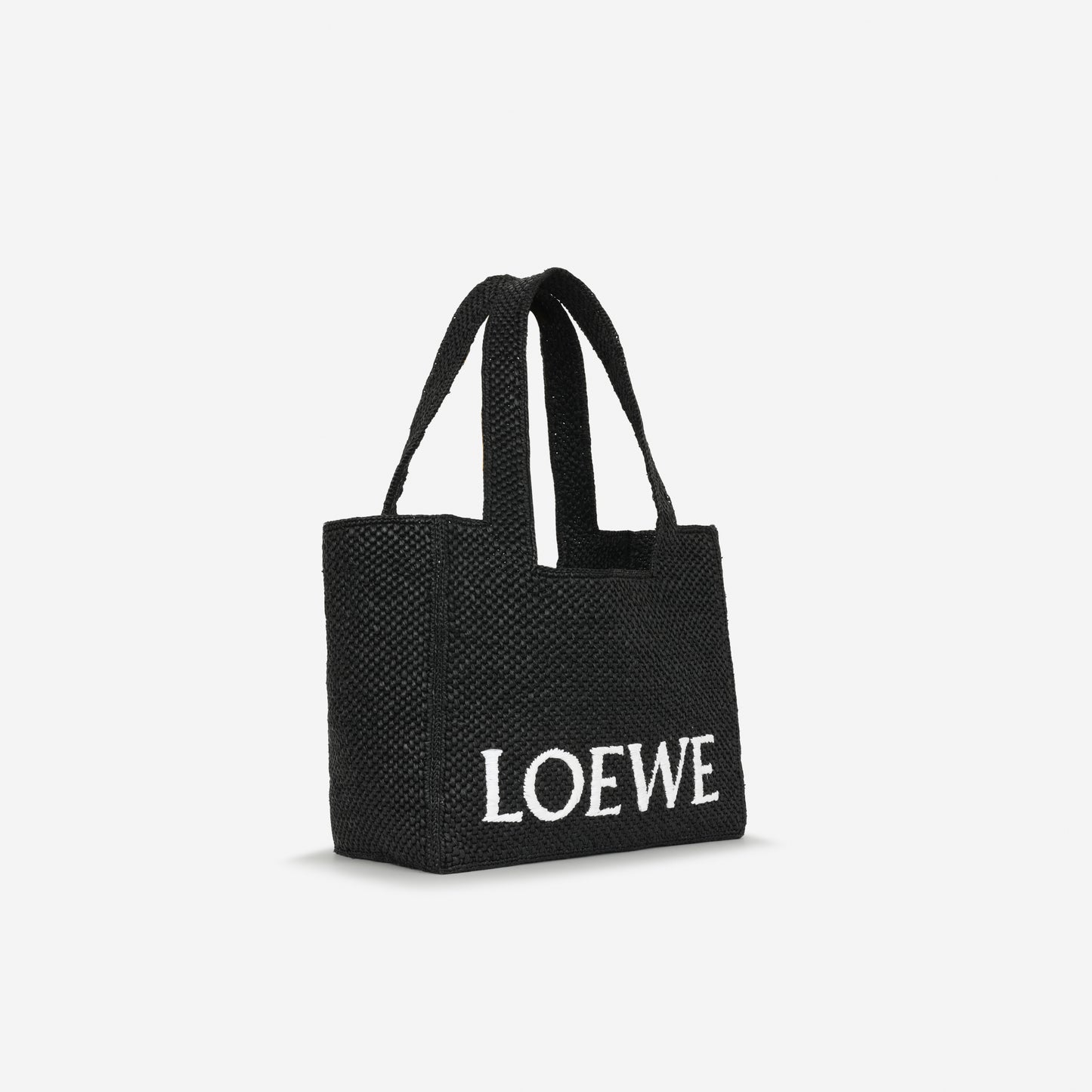 Loewe Medium Font Tote - Black Raffia / White Font