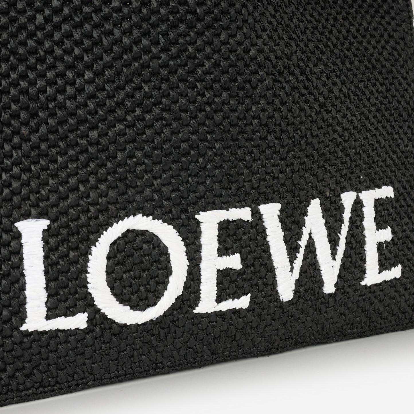 Loewe Medium Font Tote - Black Raffia / White Font