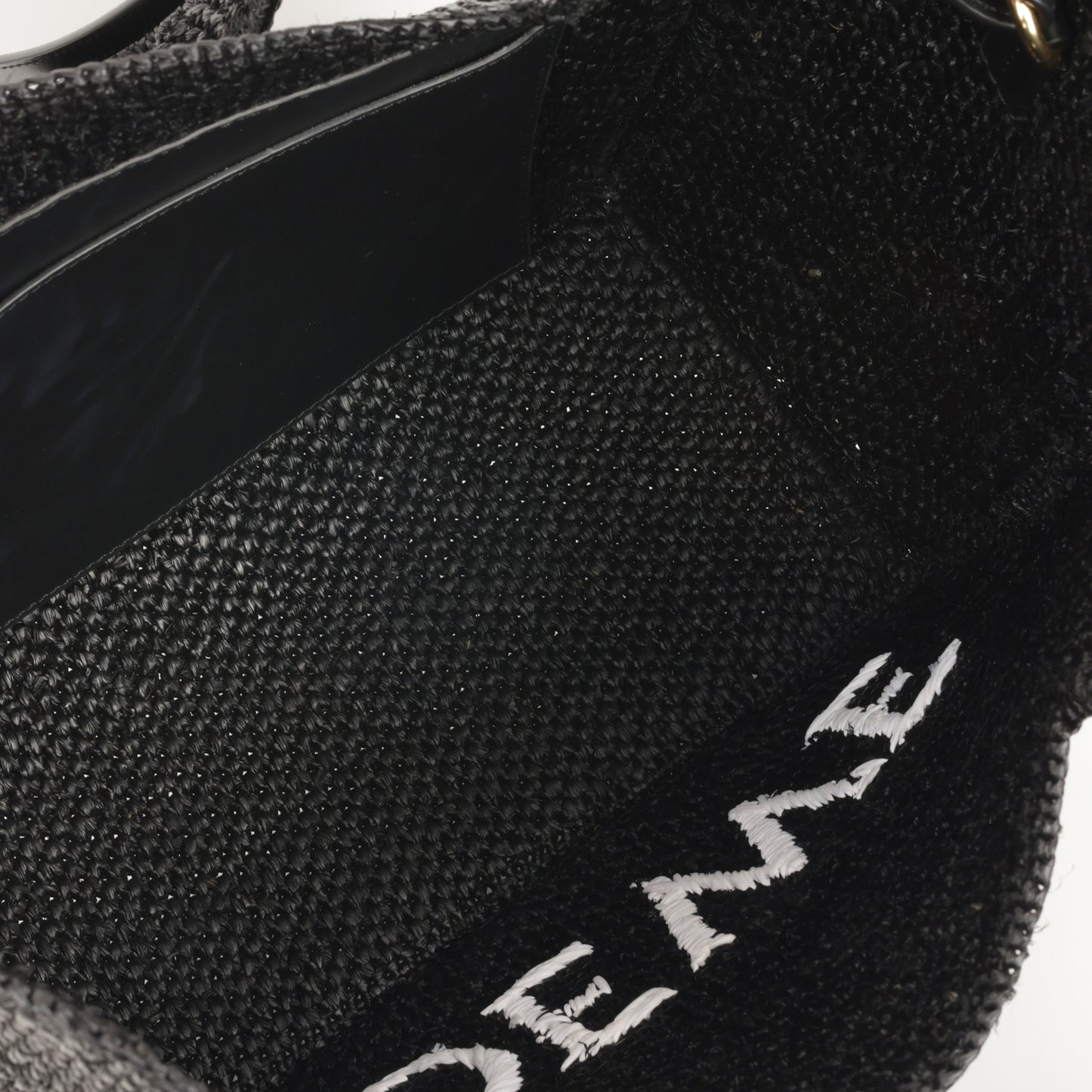 Loewe Medium Font Tote - Black Raffia / White Font