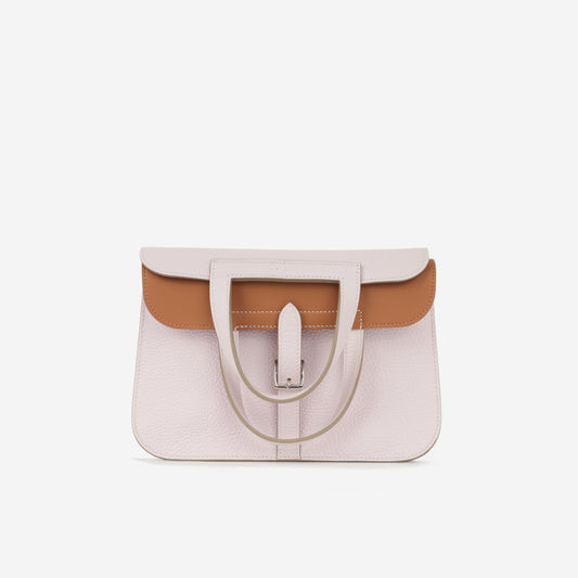 Hermès Halzan 25 Verso - Mauve Pale Clemence / Gold Swift | Palladium Hardware