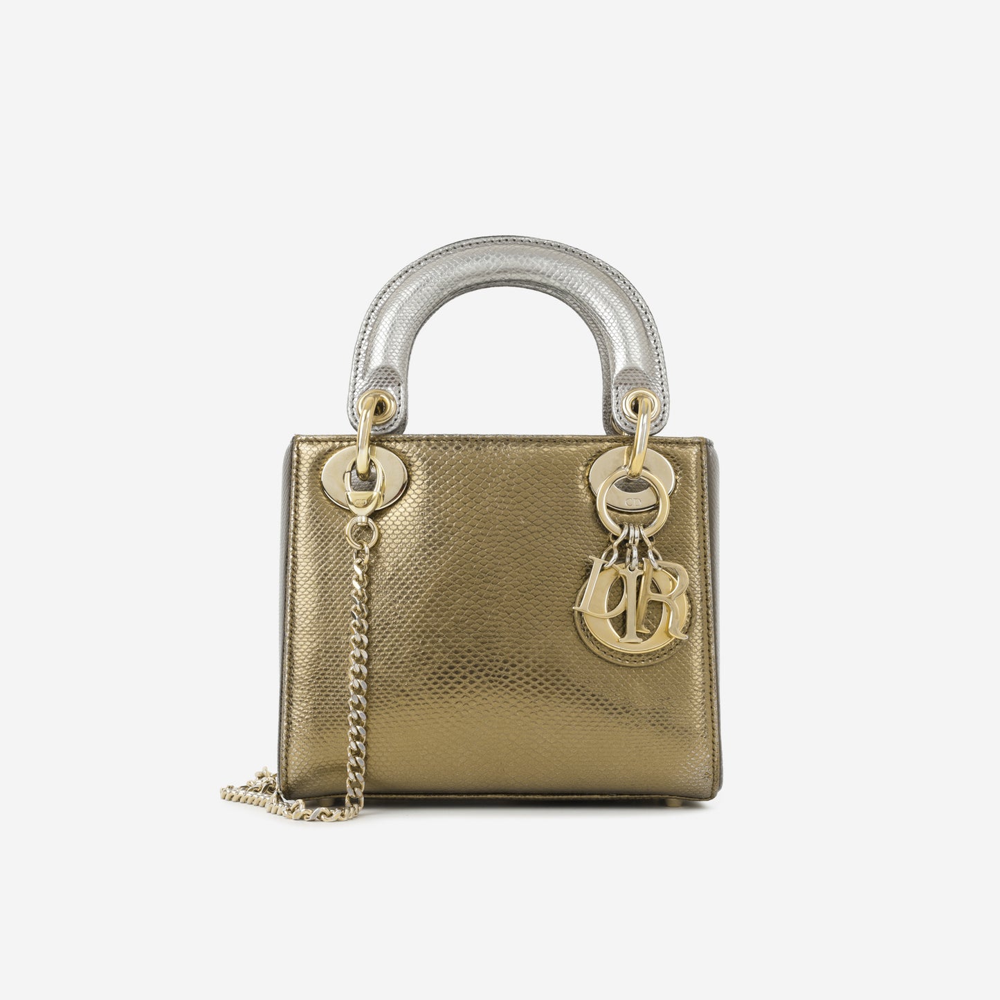 Dior Mini Lady Dior - Silver / Gold Metallic Karung Snake| Champagne Gold Hardware