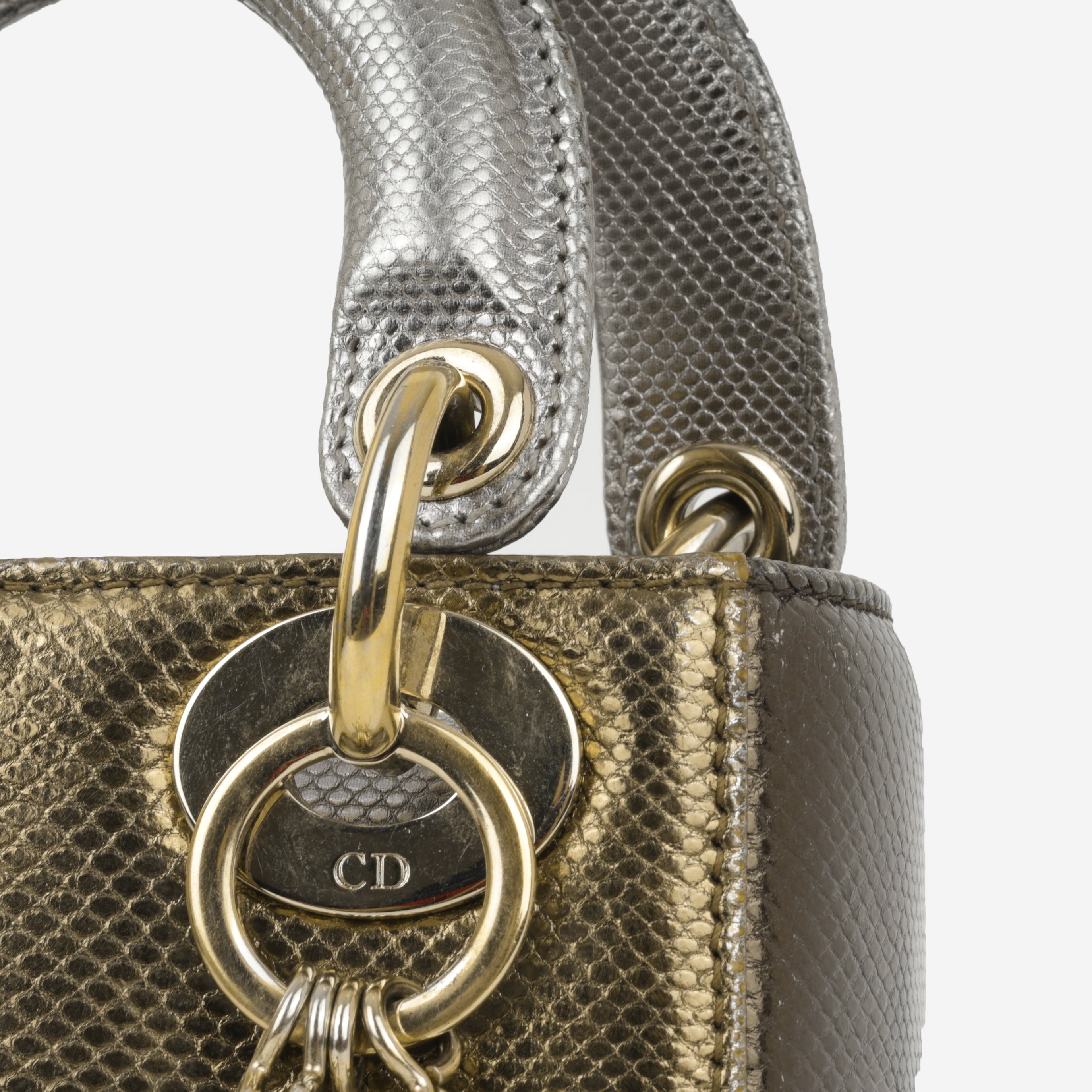Dior Mini Lady Dior Silver/Gold Lizard | Pre-Loved & Available Now