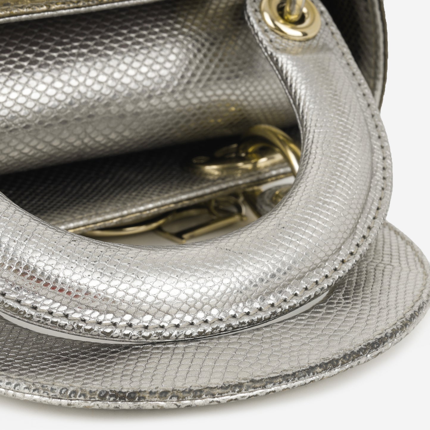 Dior Mini Lady Dior - Silver / Gold Metallic Karung Snake| Champagne Gold Hardware