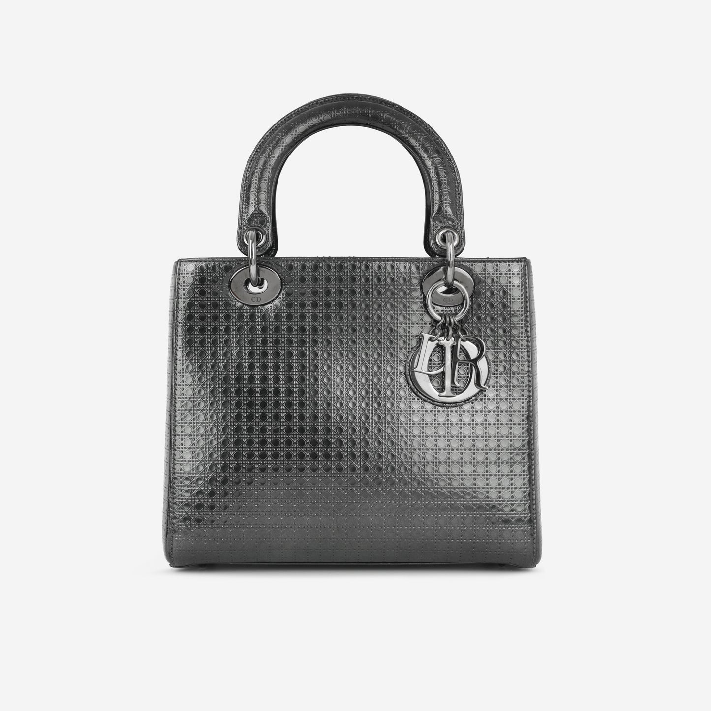 Dior Medium Lady Dior  - Dark Grey Metallic Microcannage | Ruthenium Hardware