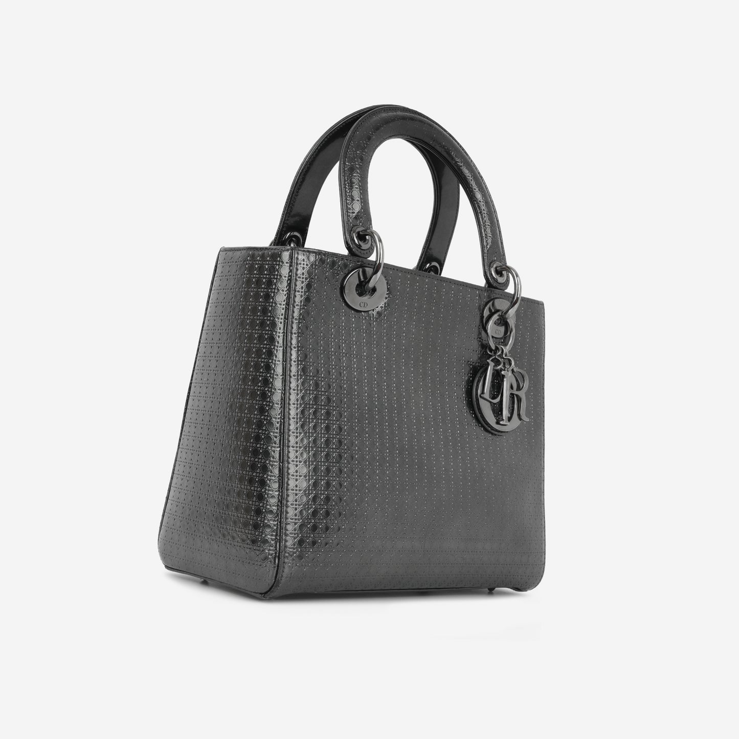 Dior Medium Lady Dior  - Dark Grey Metallic Microcannage | Ruthenium Hardware
