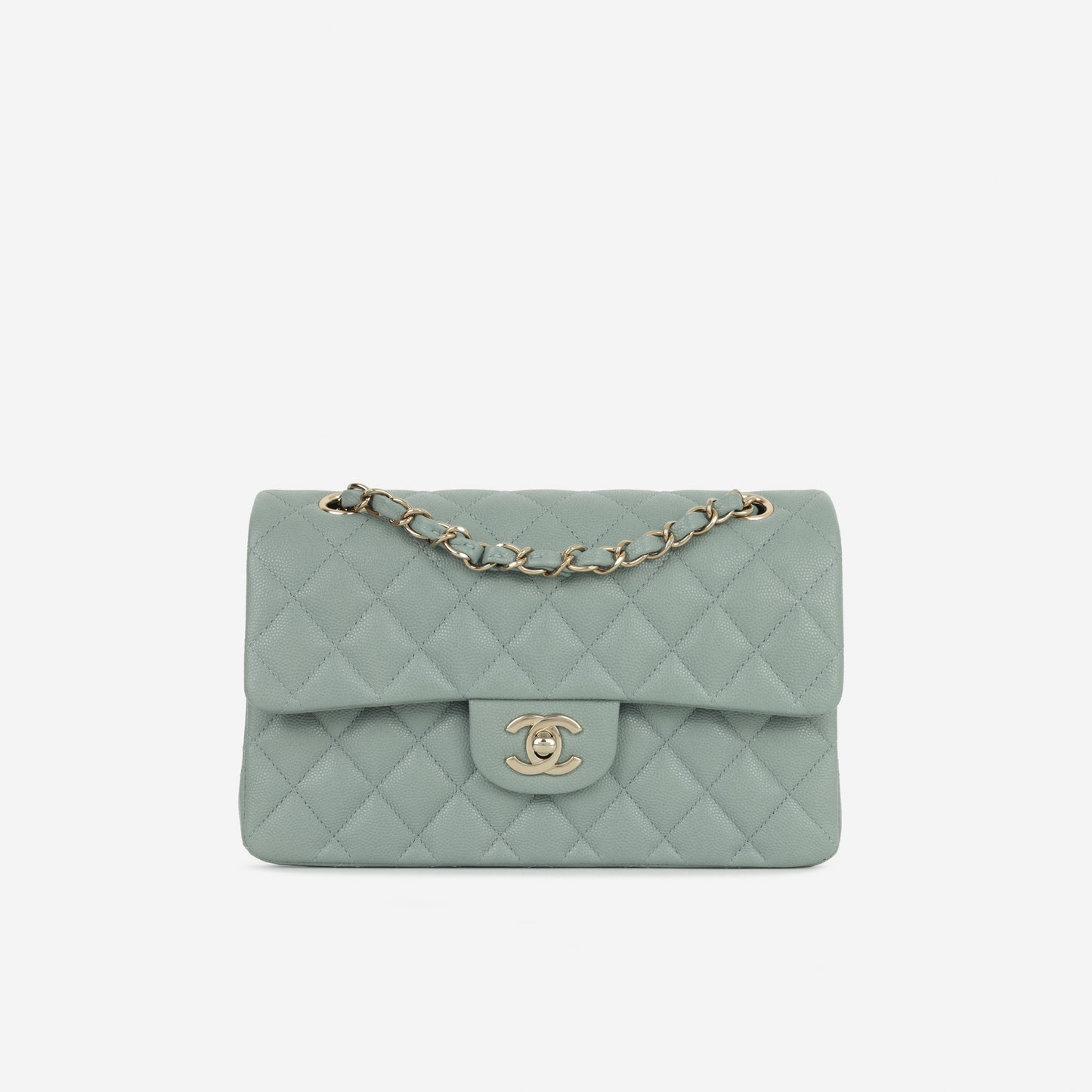Chanel Small Classic Flap - Sage Green Caviar | Champagne Gold Hardware
