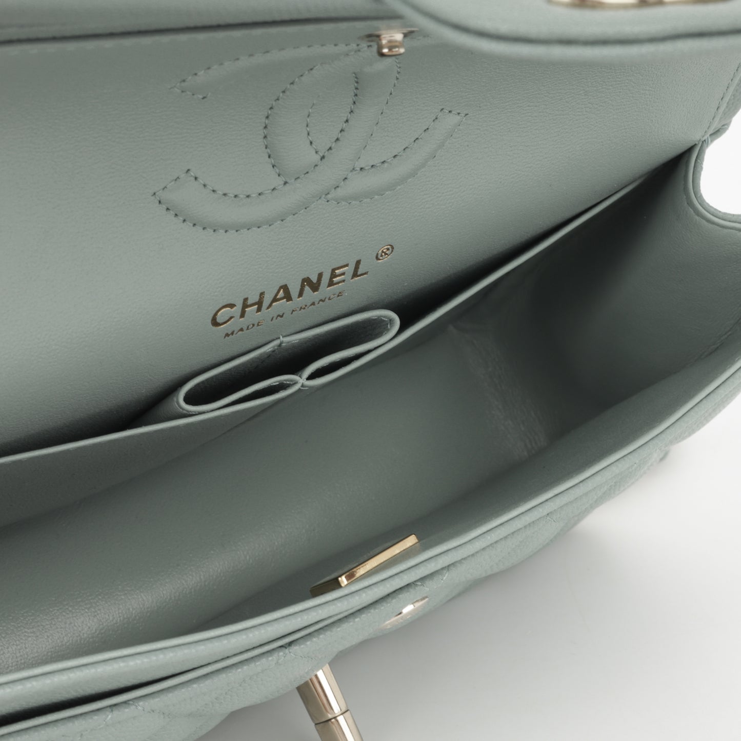 Chanel Small Classic Flap - Sage Green Caviar | Champagne Gold Hardware