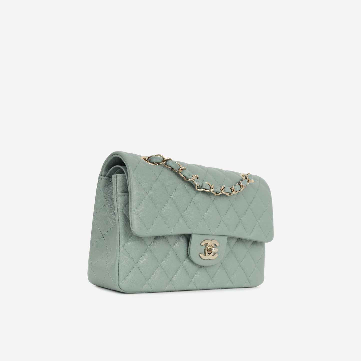 Chanel Small Classic Flap - Sage Green Caviar | Champagne Gold Hardware
