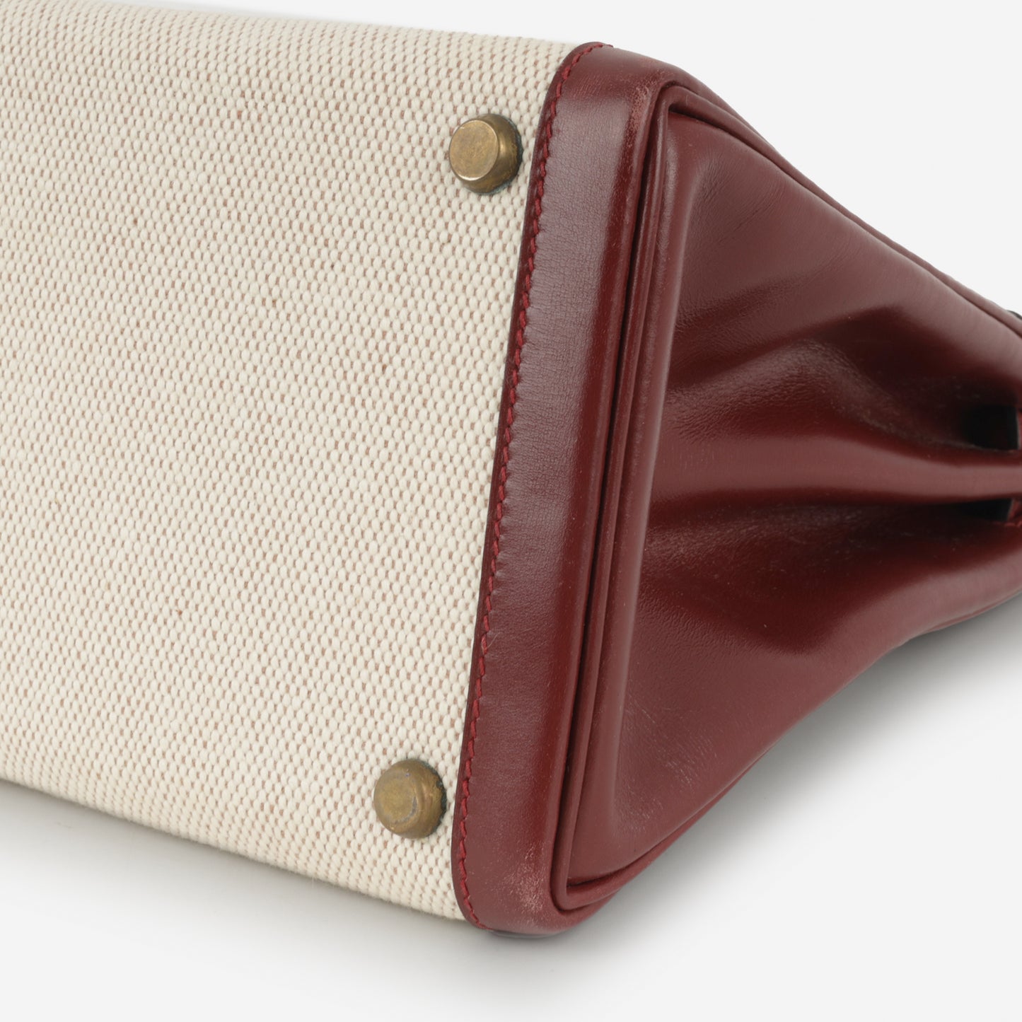 Hermès Vintage Kelly 28 - Bordeaux Box Calf / Ecru toile | Gold Hardware