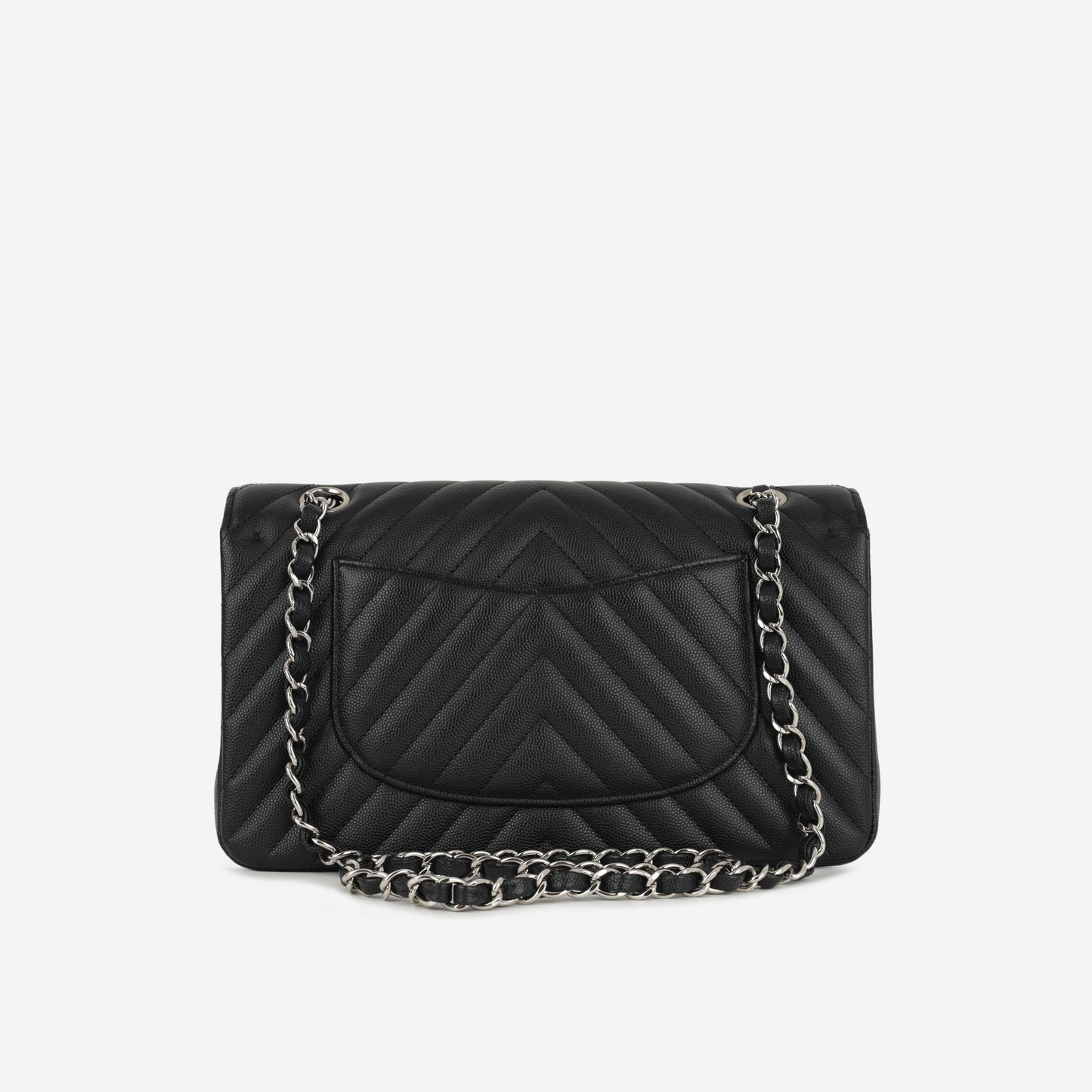 Chanel Medium Classic Flap - Black Chevron | Silver Hardware
