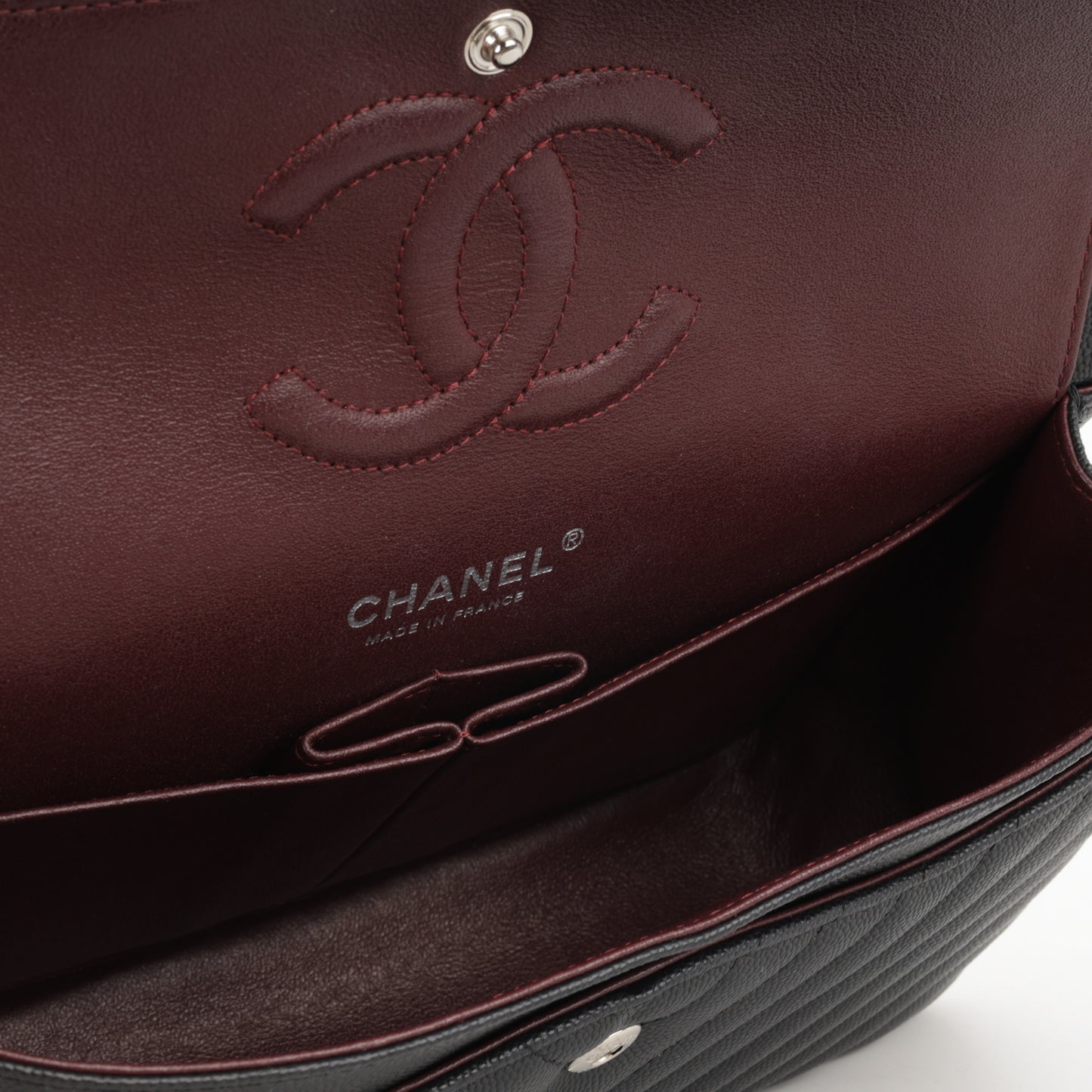 Chanel Medium Classic Flap - Black Chevron | Silver Hardware