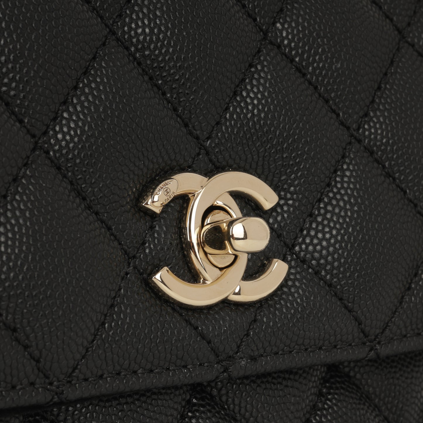 Chanel Small Coco Handle - Black Caviar / Burgundy Lizard Handle | Champagne Gold Hardware