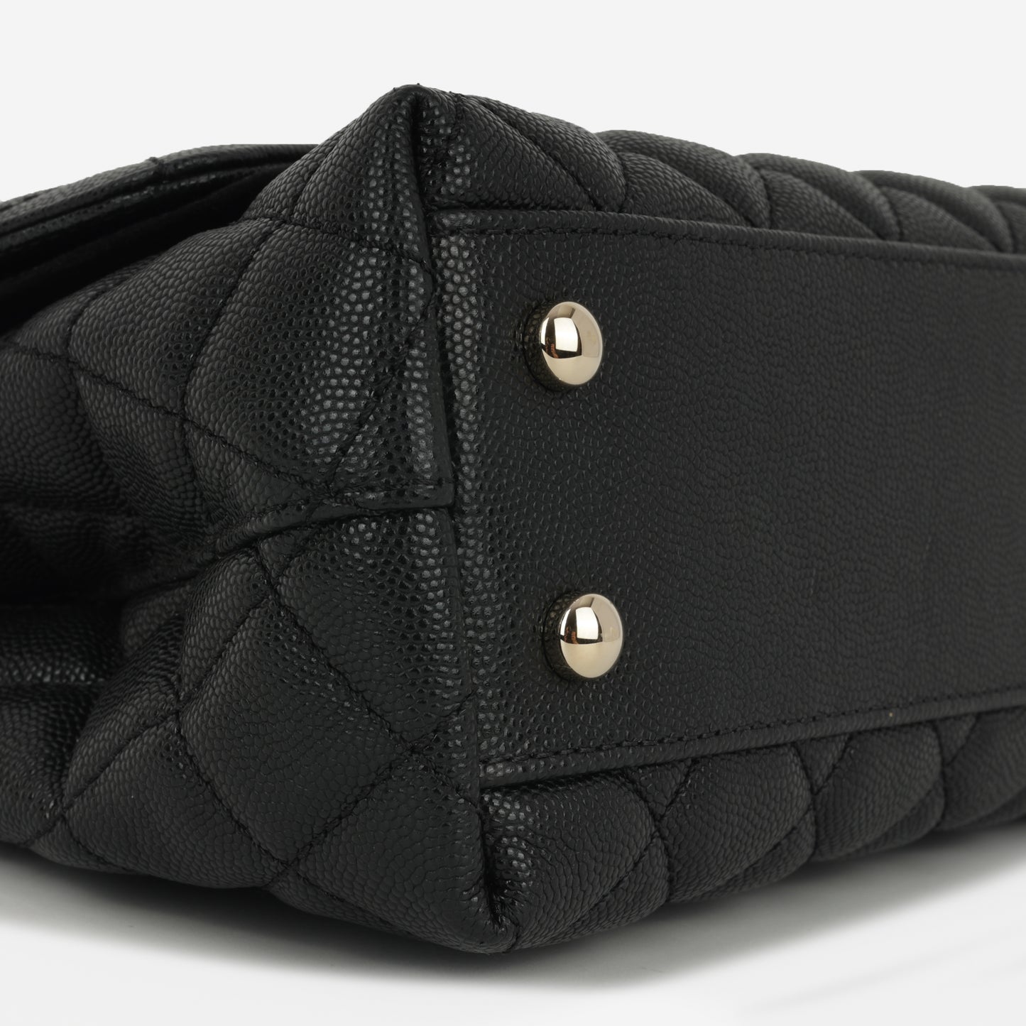 Chanel Small Coco Handle - Black Caviar / Burgundy Lizard Handle | Champagne Gold Hardware