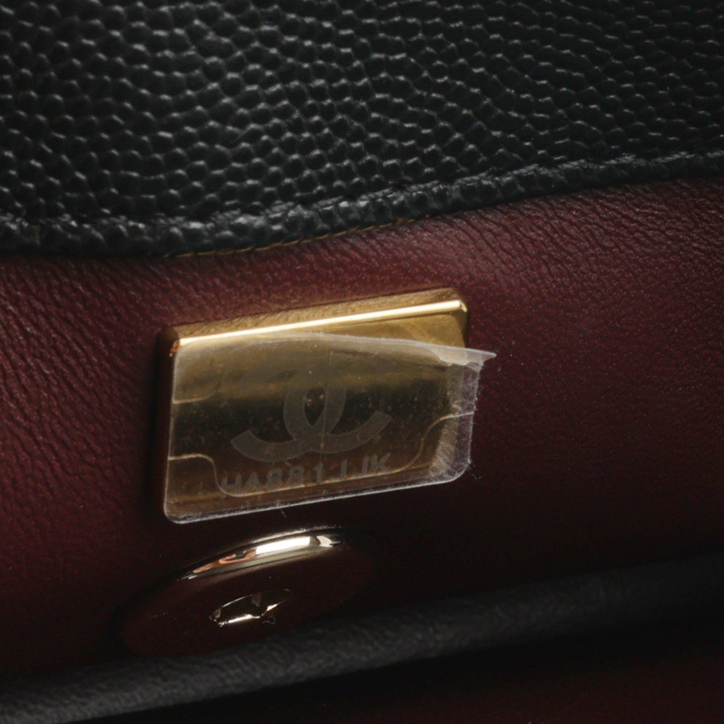 Chanel Small Coco Handle - Black Caviar / Burgundy Lizard Handle | Champagne Gold Hardware