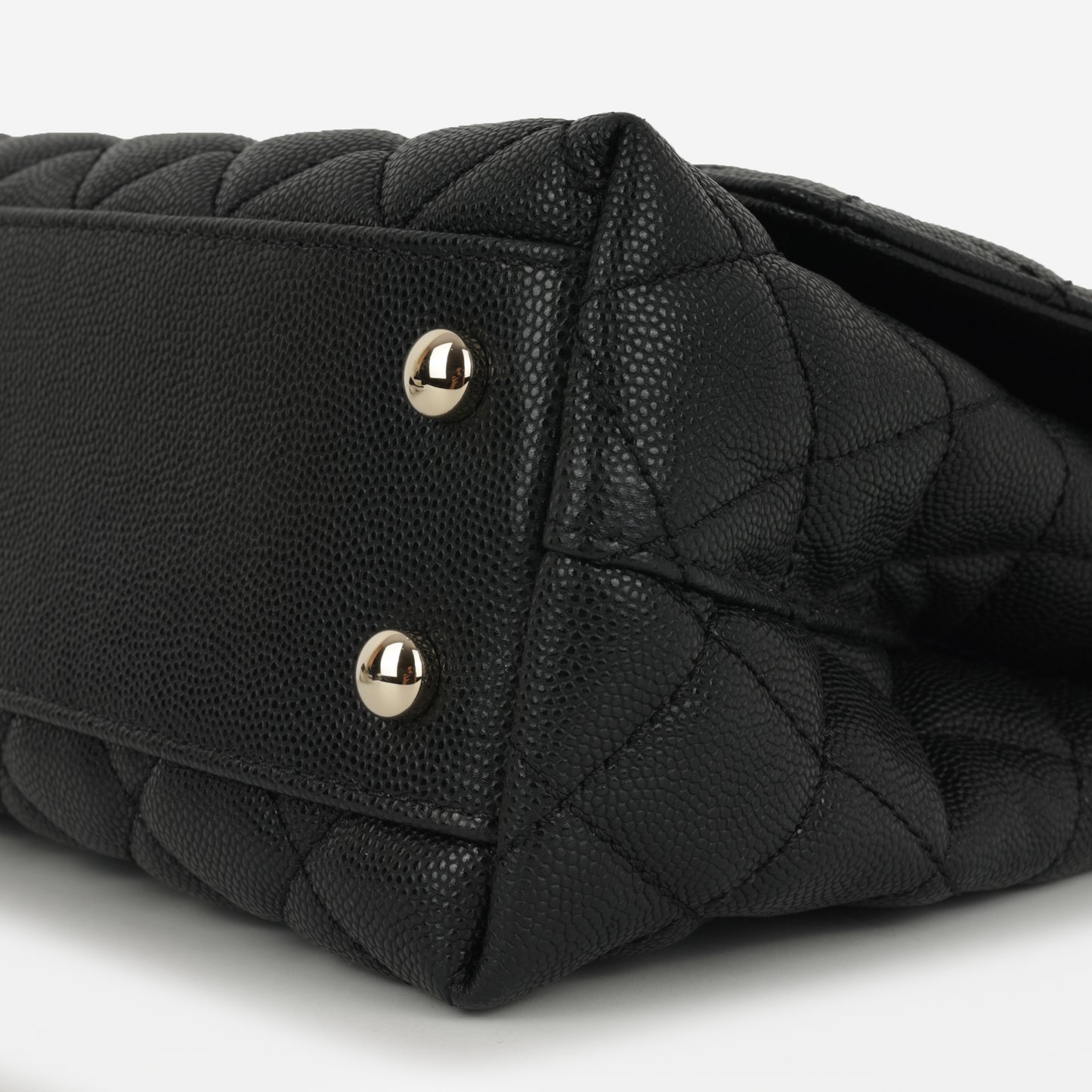 Chanel Small Coco Handle - Black Caviar / Burgundy Lizard Handle | Champagne Gold Hardware