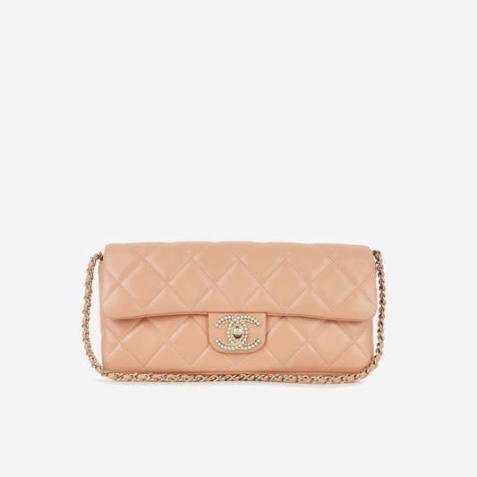 Chanel Pearl East West Flap Bag - Peach Lambskin | Champagne Gold Hardware