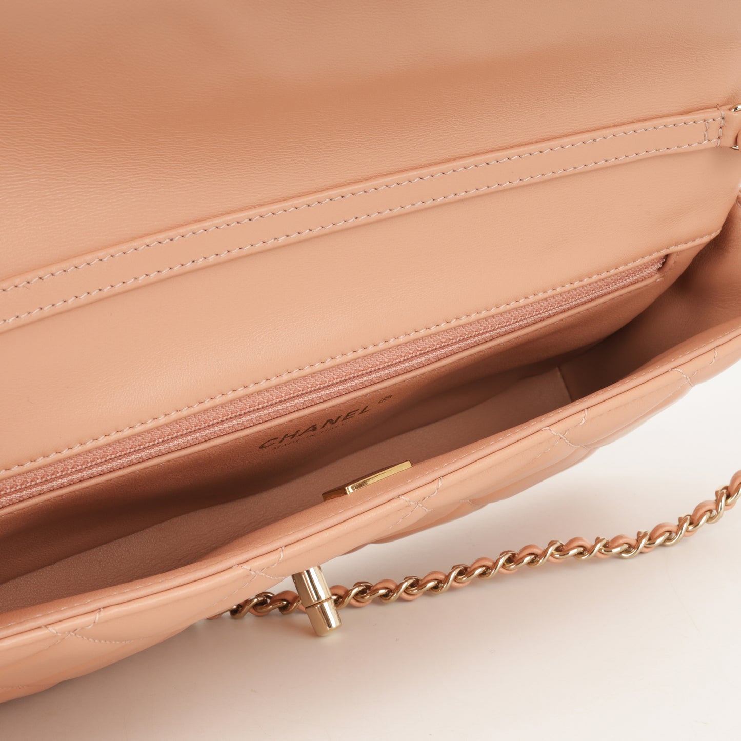 Chanel Pearl East West Flap Bag - Peach Lambskin | Champagne Gold Hardware